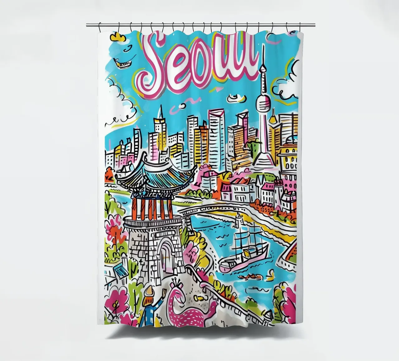 Poster della città di Seul, Corea del Sud tenda da doccia da homdeco