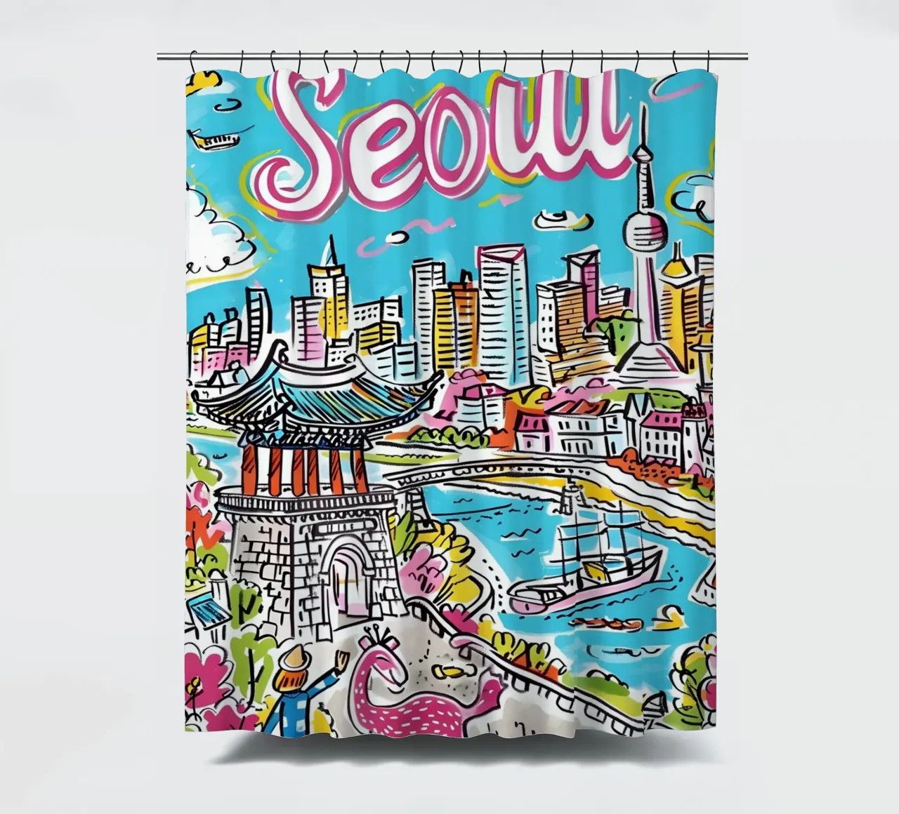 Poster della città di Seul, Corea del Sud tenda da doccia da homdeco