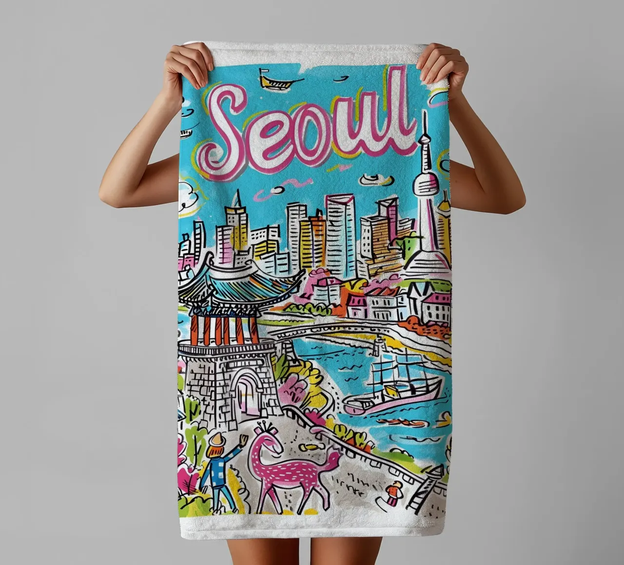 Poster della città di Seul, Corea del Sud asciugamano da bagno da homdeco