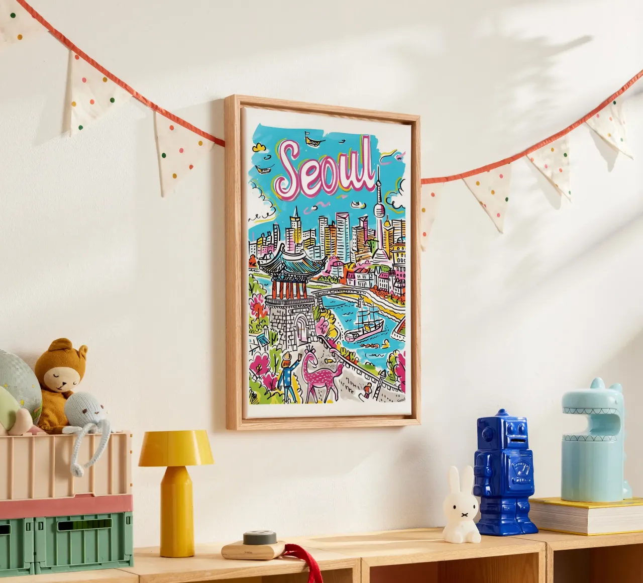 Poster della città di Seul, Corea del Sud tela con Cornice a cassetta da homdeco