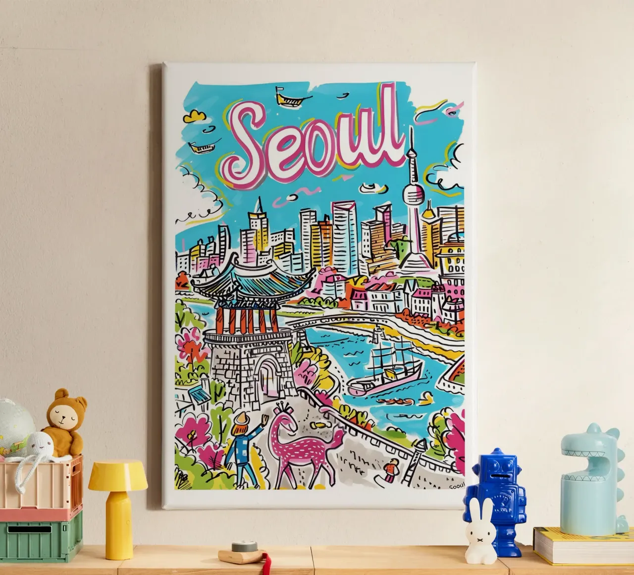 Poster della città di Seul, Corea del Sud tela con Cornice a cassetta da homdeco