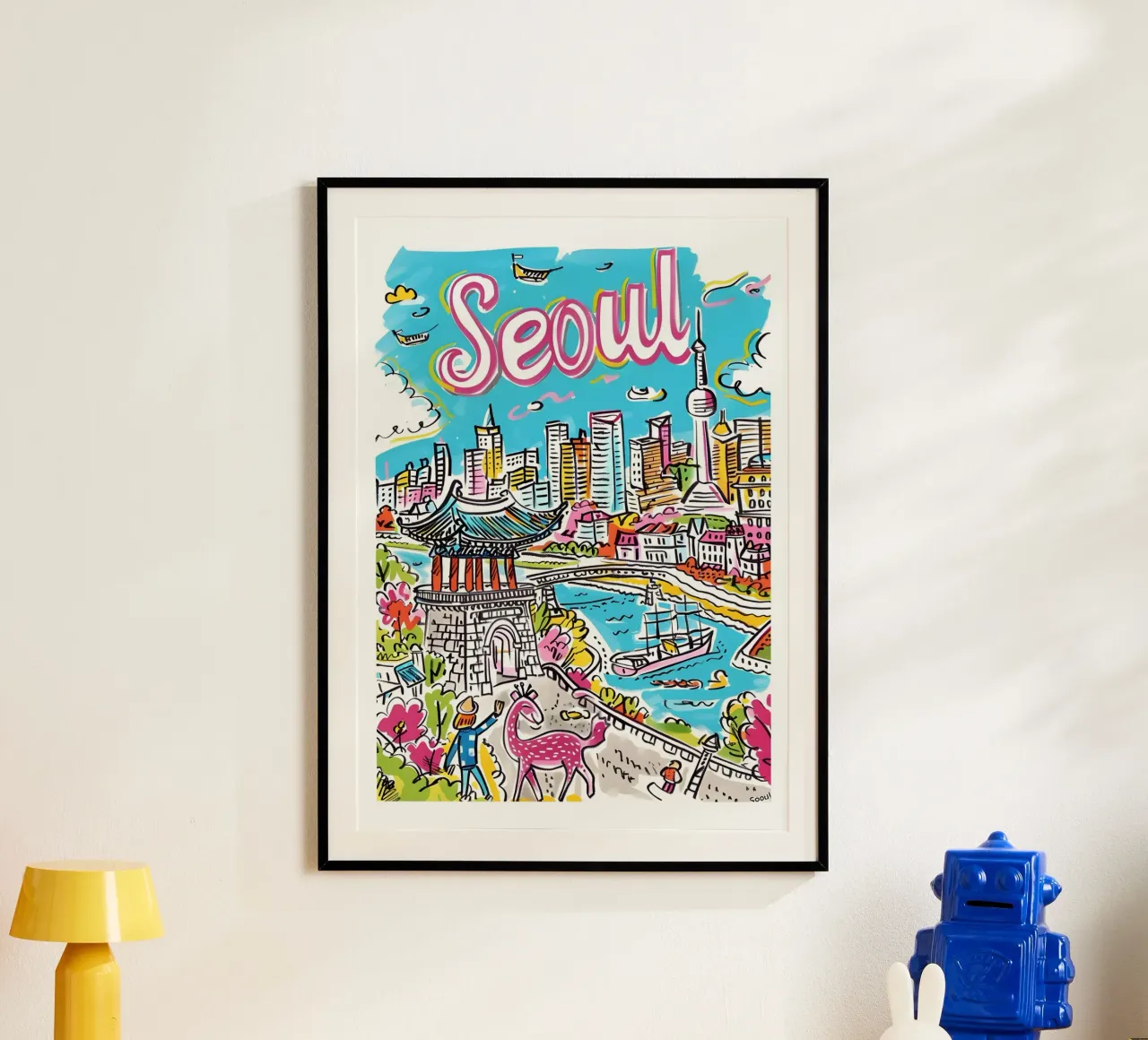 Poster della città di Seul, Corea del Sud poster con telaio in legno da homdeco
