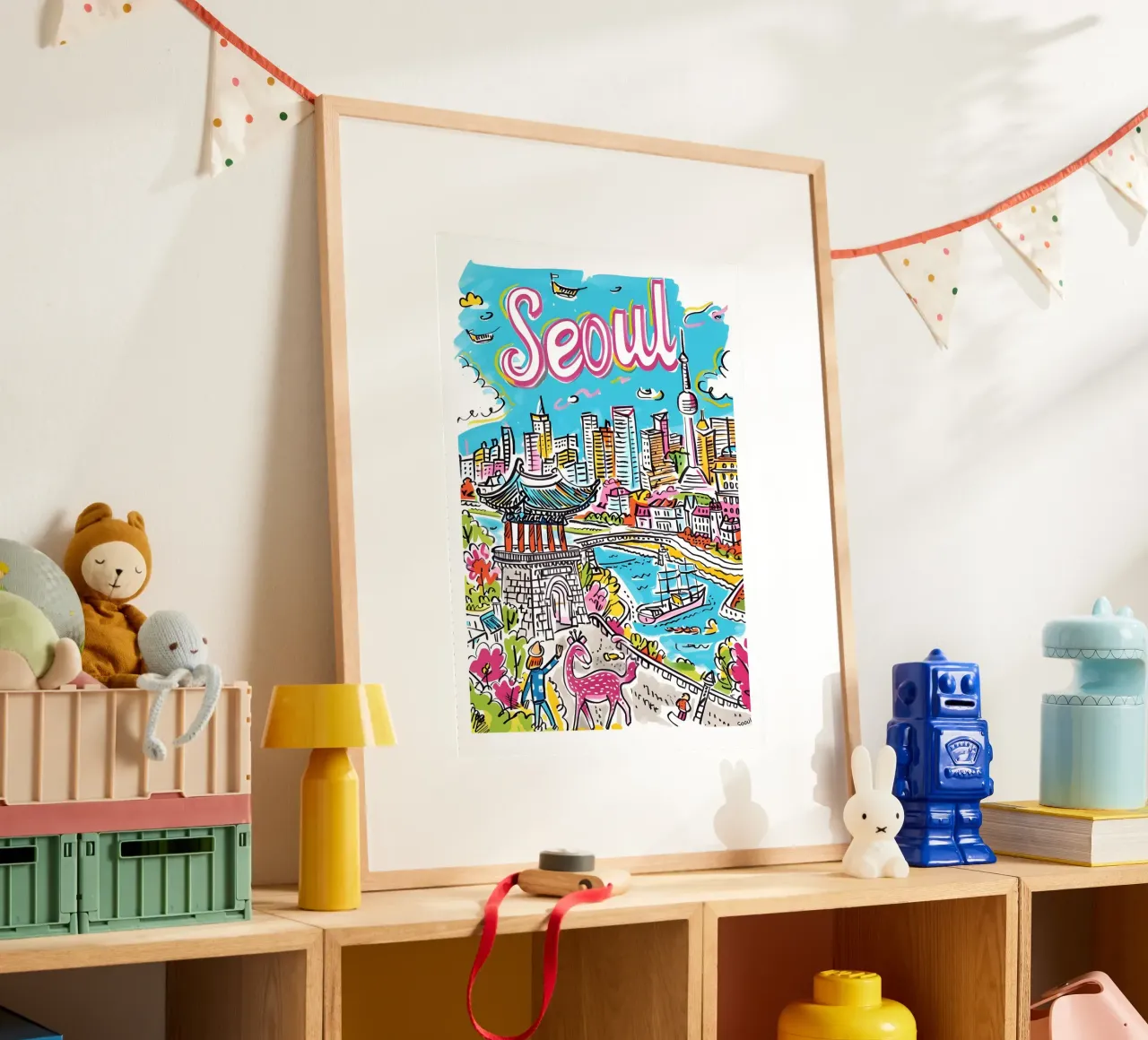 Poster della città di Seul, Corea del Sud poster con telaio in legno da homdeco