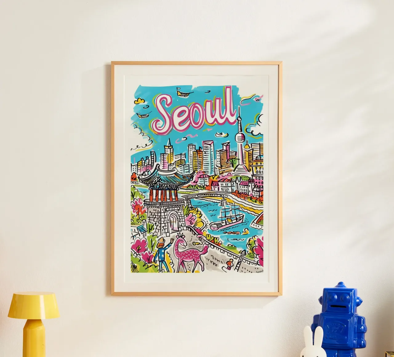 Poster della città di Seul, Corea del Sud poster con telaio in legno da homdeco
