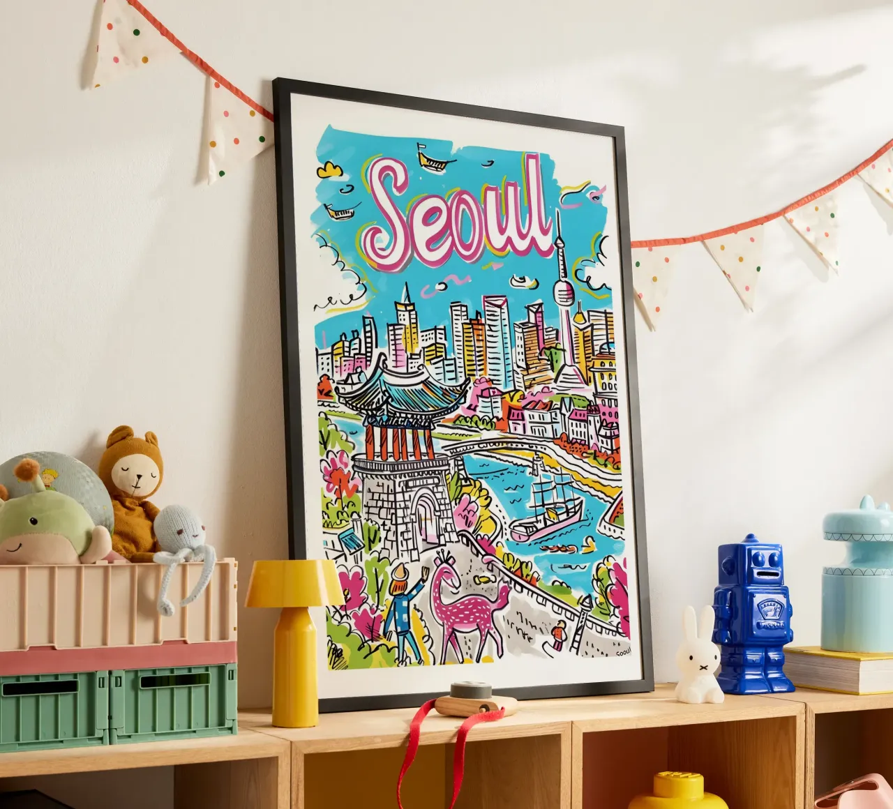 Poster della città di Seul, Corea del Sud poster con telaio in legno da homdeco