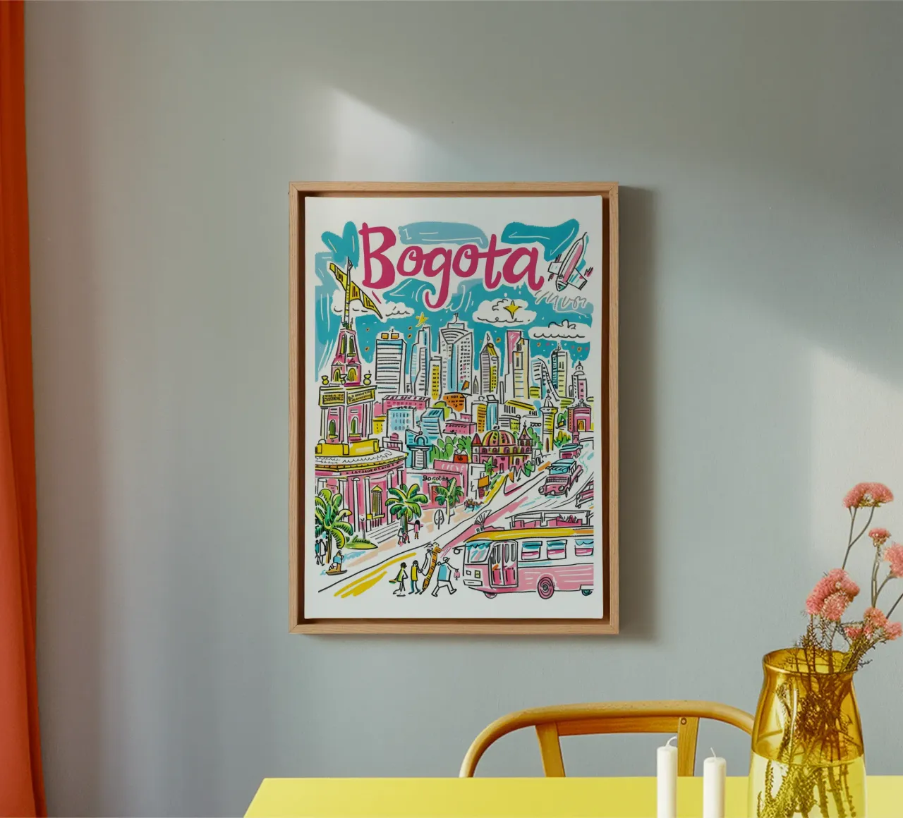 Bogota Stadsgezicht Kunst, Colombia Reisposter canvas met Baklijst van homdeco