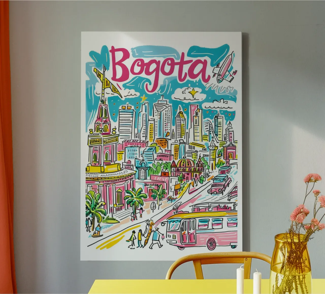 Bogota Stadsgezicht Kunst, Colombia Reisposter canvas met Baklijst van homdeco