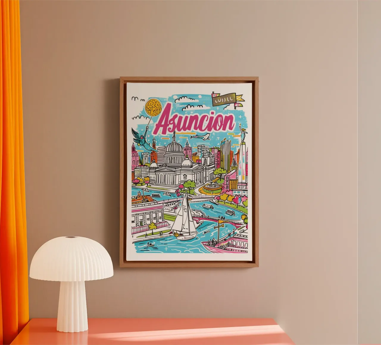 Asuncion Paraguay Stadsgezicht, Reisafdruk Poster canvas met Baklijst van homdeco