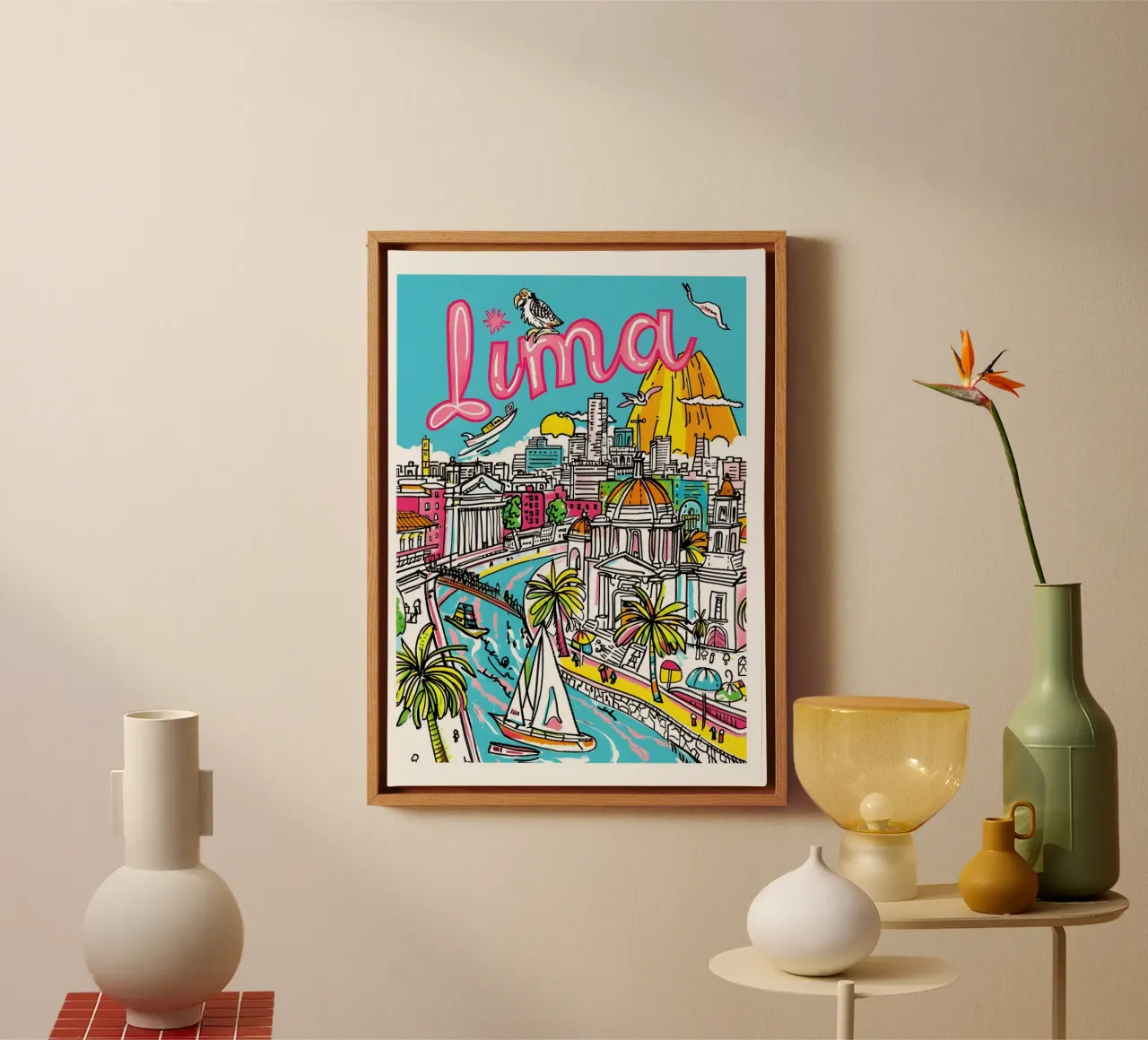 Lima Peru Reiskunst, Zuid-Amerika Poster Print canvas met Baklijst van homdeco