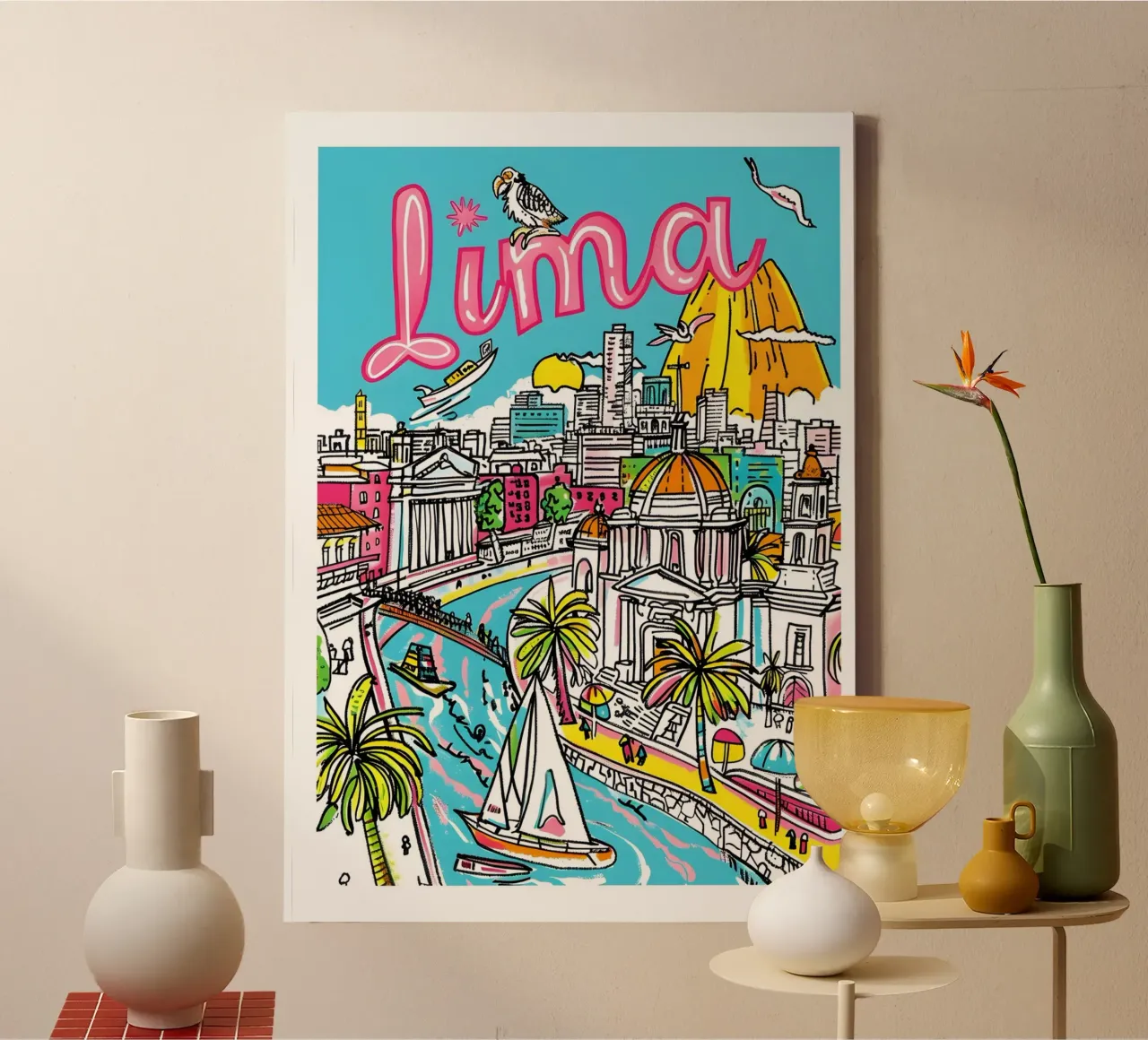 Lima Peru Reiskunst, Zuid-Amerika Poster Print canvas met Baklijst van homdeco