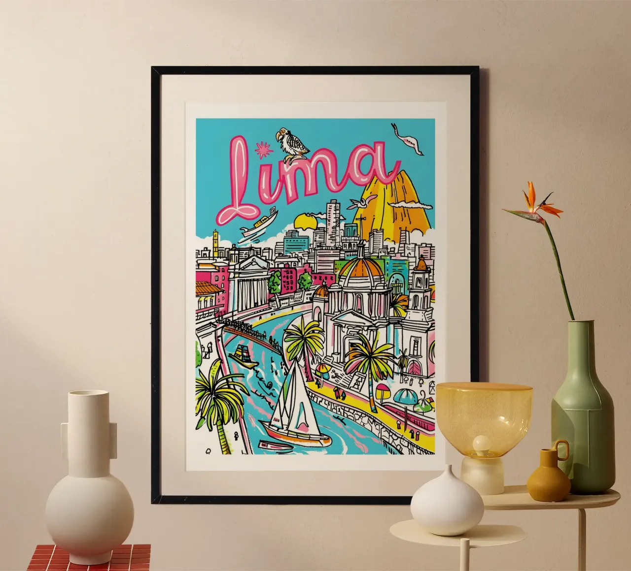 Arte di viaggio a Lima, Perù, Stampa poster Sud America poster con telaio in alluminio da homdeco