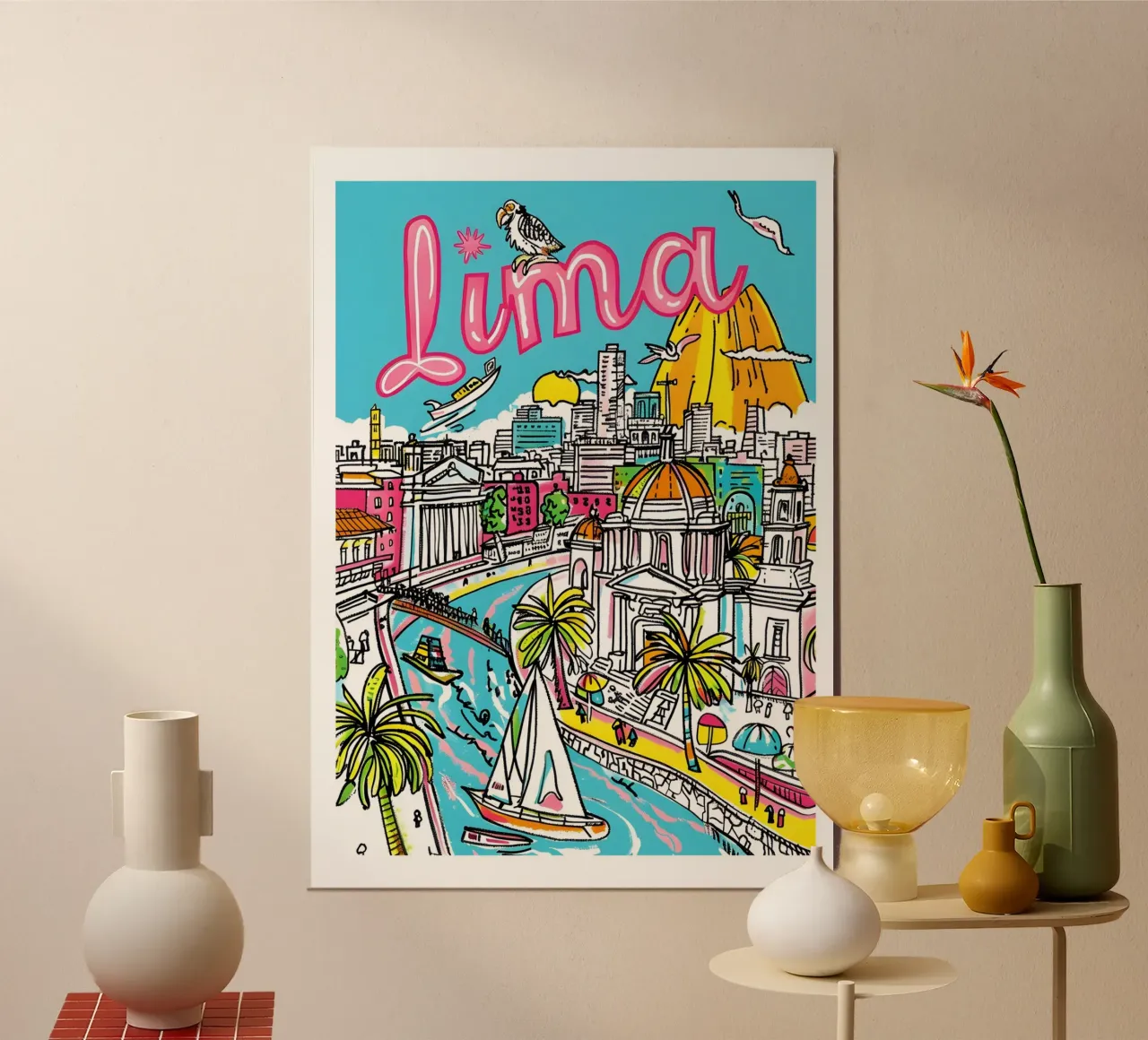 Arte di viaggio a Lima, Perù, Stampa poster Sud America poster con telaio in alluminio da homdeco