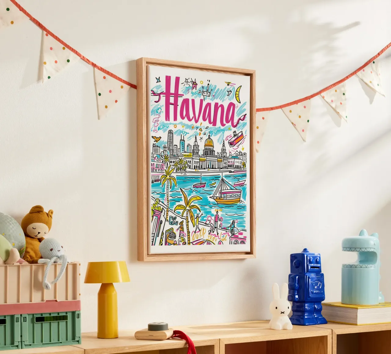 Poster di viaggio L'Avana Cuba, paesaggio della città vecchia tela con Cornice a cassetta da homdeco