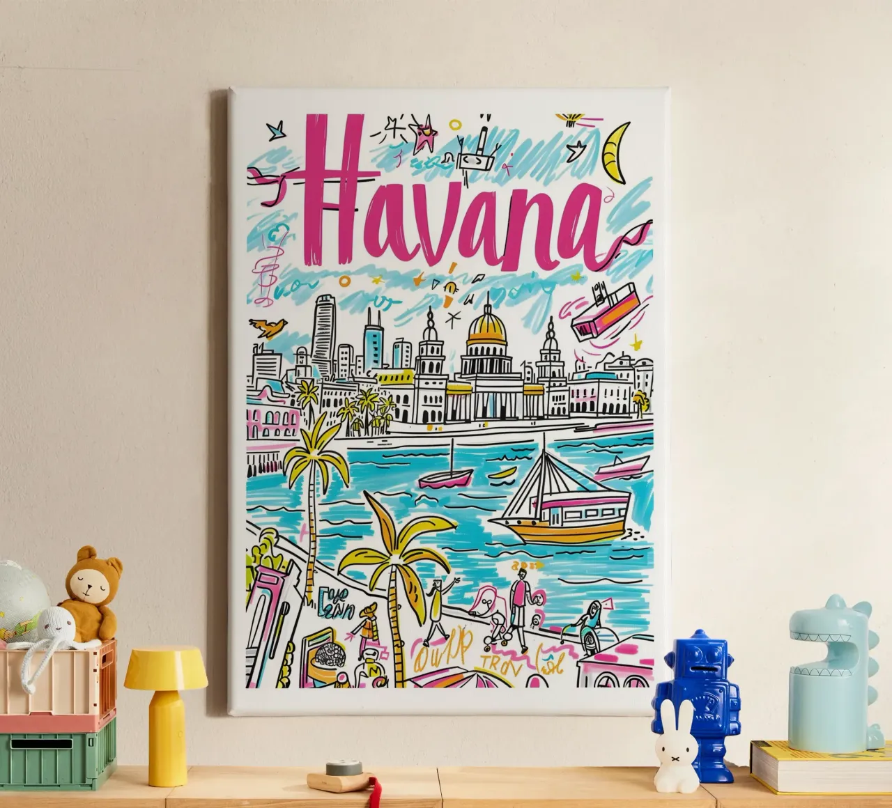 Poster di viaggio L'Avana Cuba, paesaggio della città vecchia tela con Cornice a cassetta da homdeco