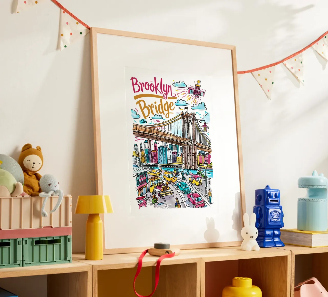Ponte di Brooklyn NYC, paesaggio urbano Poster Pop Art poster da homdeco