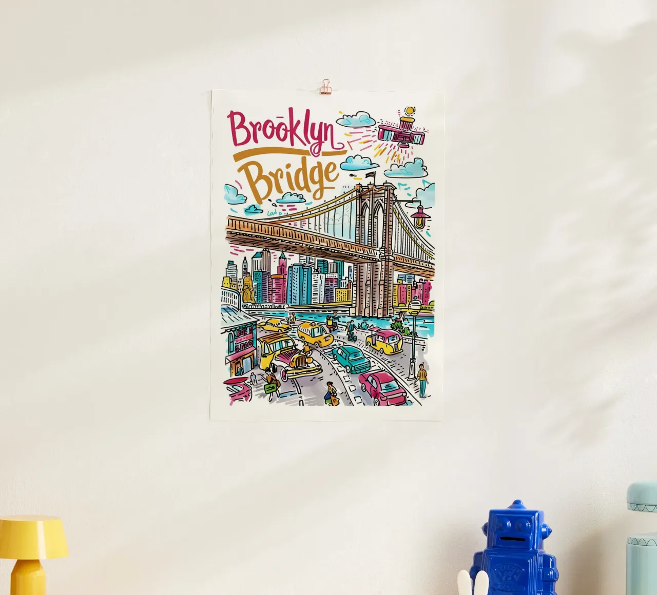 Ponte di Brooklyn NYC, paesaggio urbano Poster Pop Art poster da homdeco