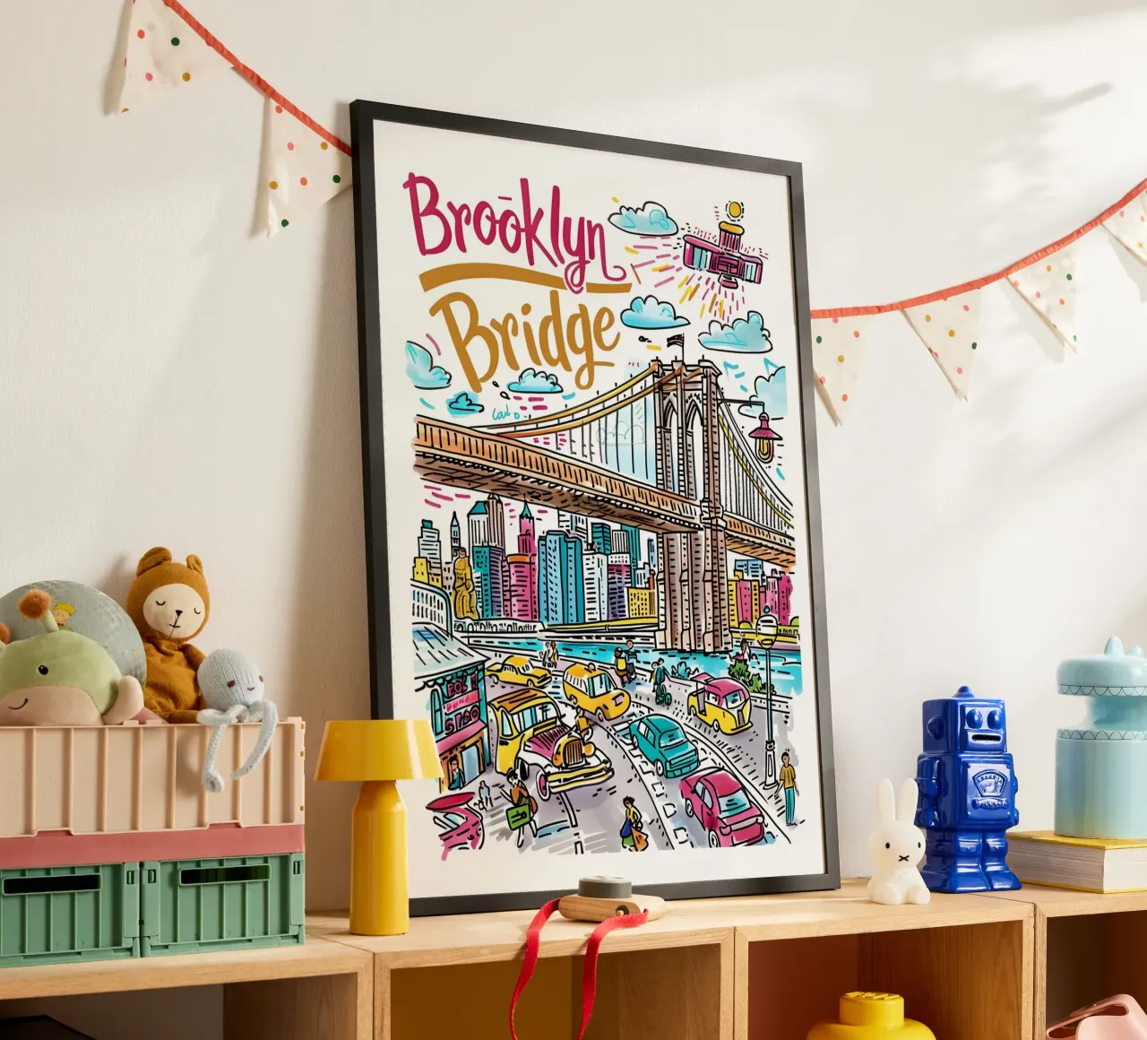 Ponte di Brooklyn NYC, paesaggio urbano Poster Pop Art poster da homdeco