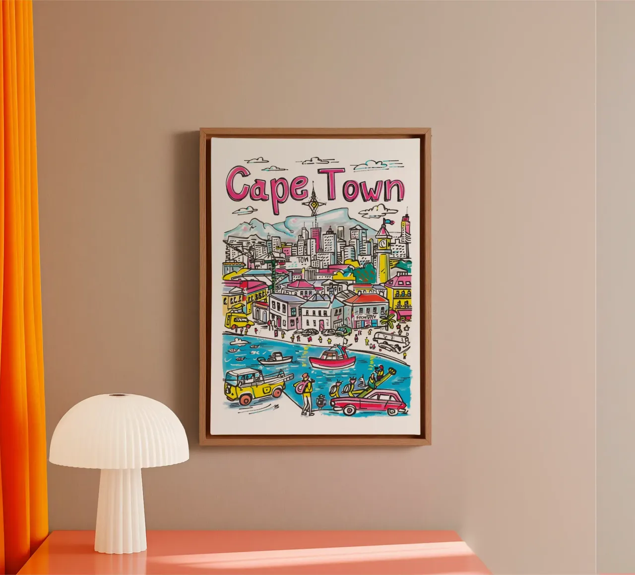 Kaapstad Zuid-Afrika Kunst, Reisafdruk Poster canvas met Baklijst van homdeco