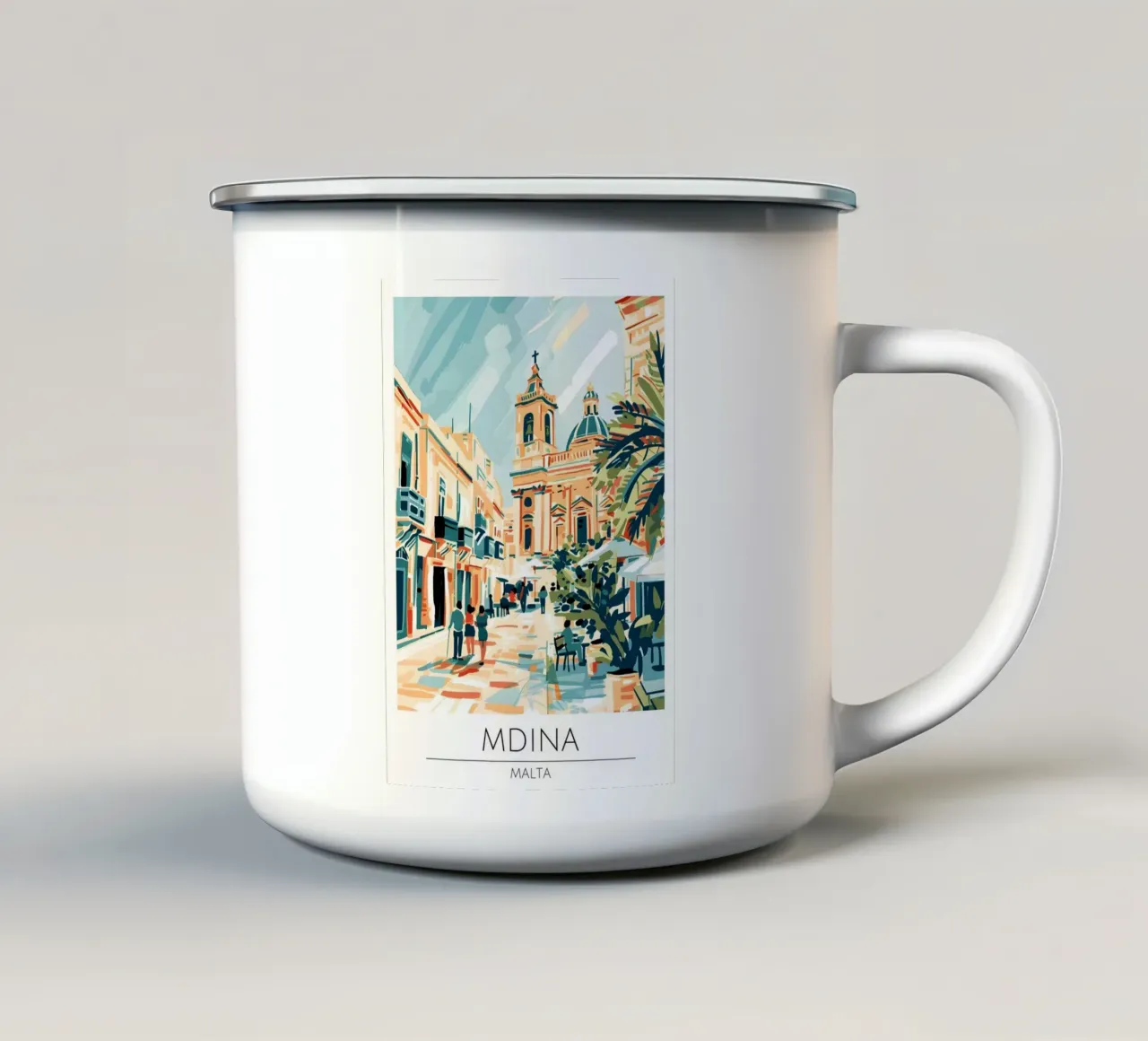 Mdina Malta, Stadsgezicht Abstracte Kunstdruk emaille mok van homdeco