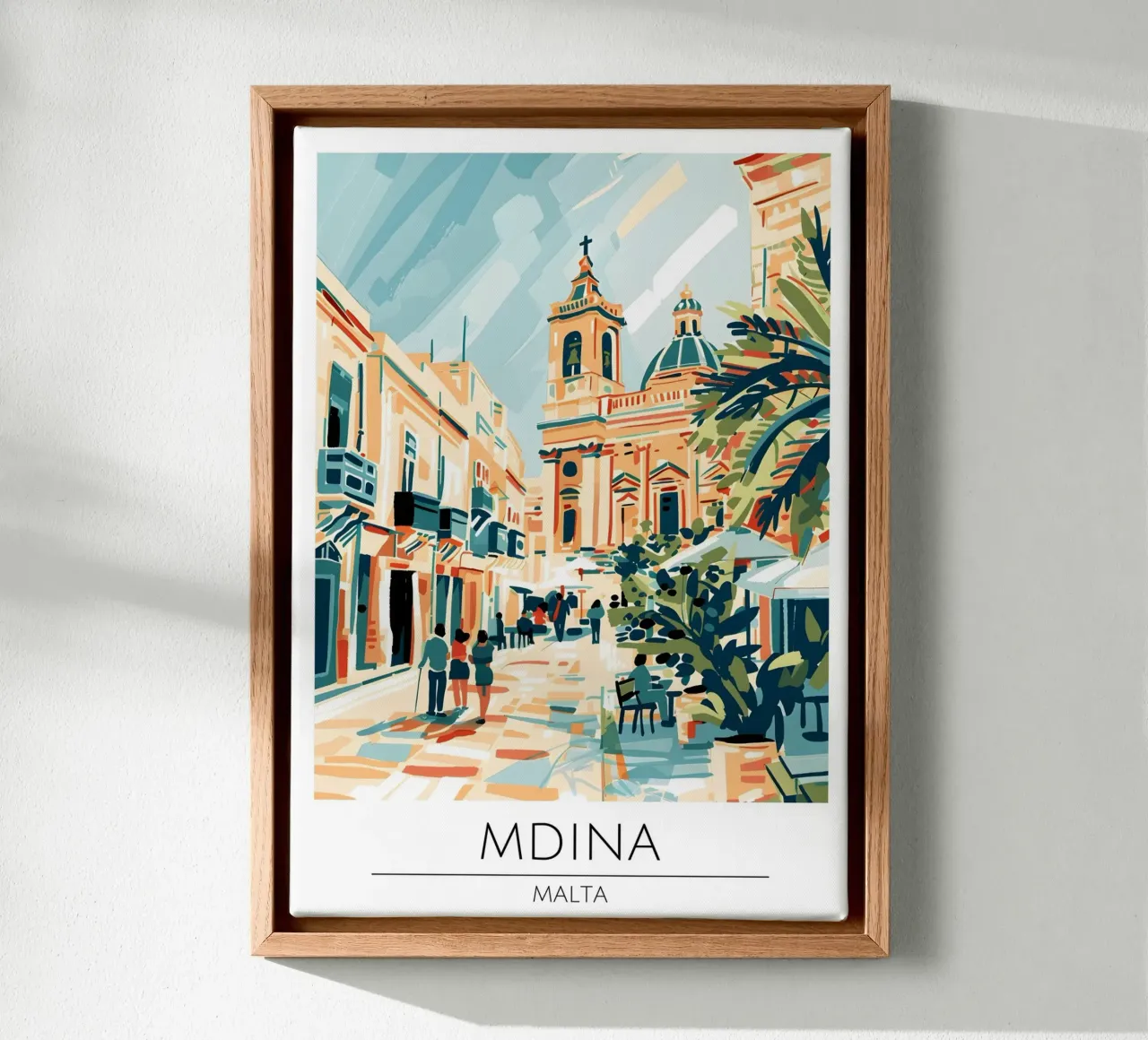 Mdina Malta, Stadsgezicht Abstracte Kunstdruk canvas met Baklijst van homdeco