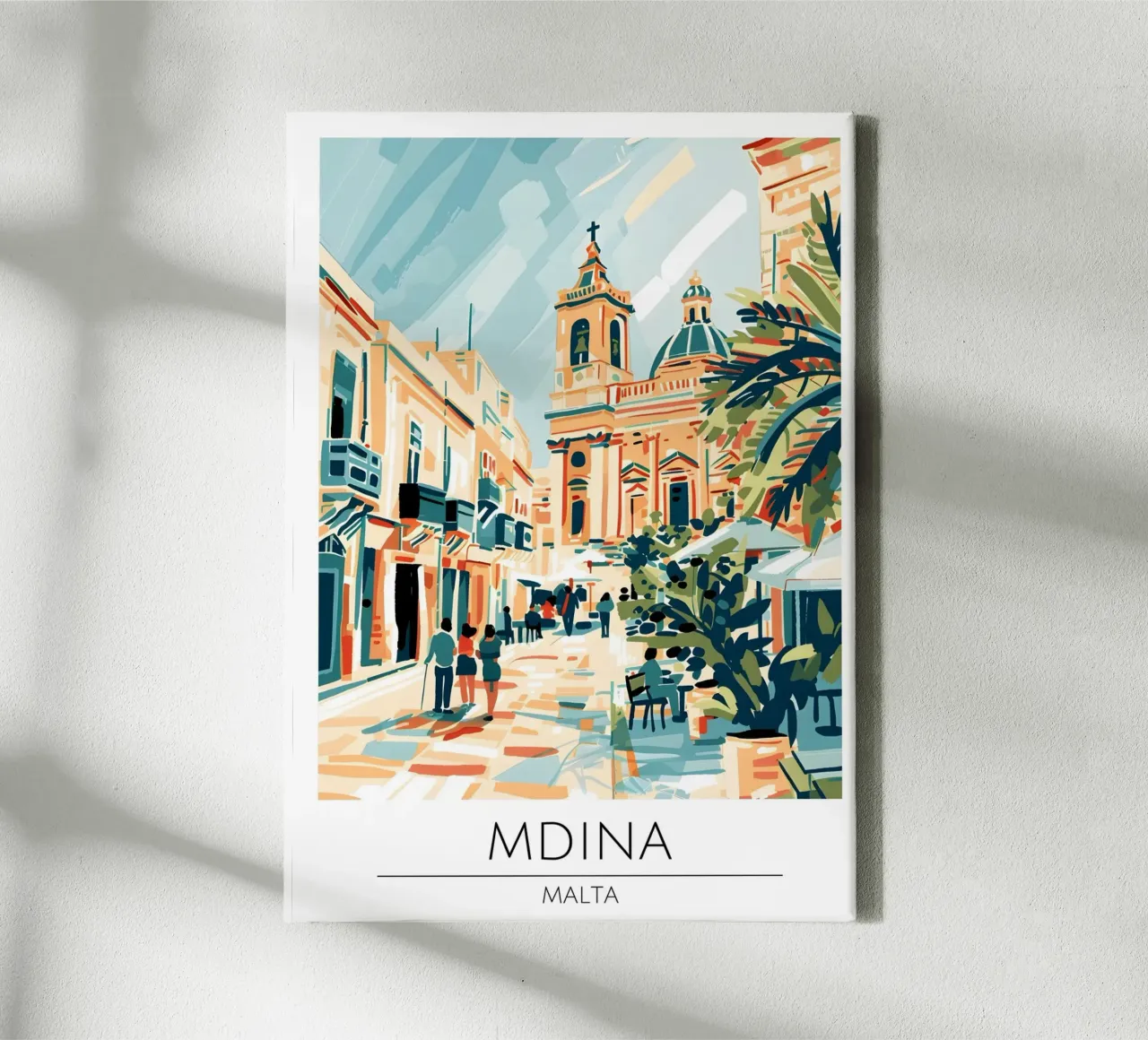 Mdina Malta, Stadsgezicht Abstracte Kunstdruk canvas met Baklijst van homdeco
