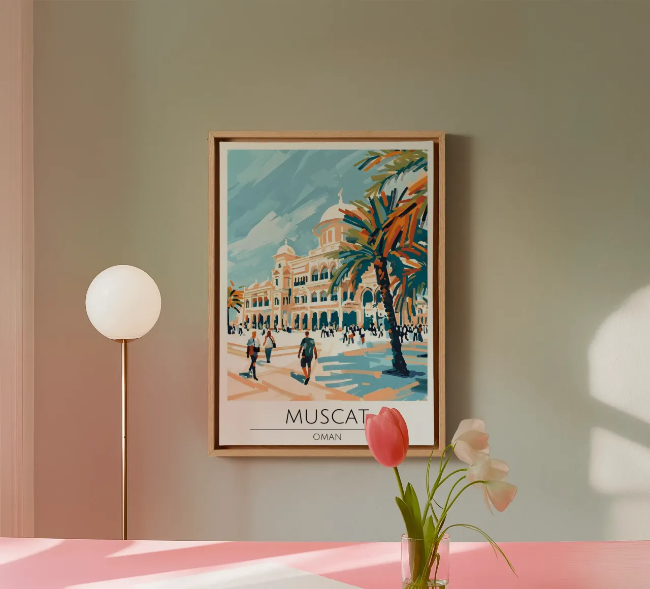 Muscat Oman Abstracte Kunst, Stad Reisposter canvas met Baklijst van homdeco