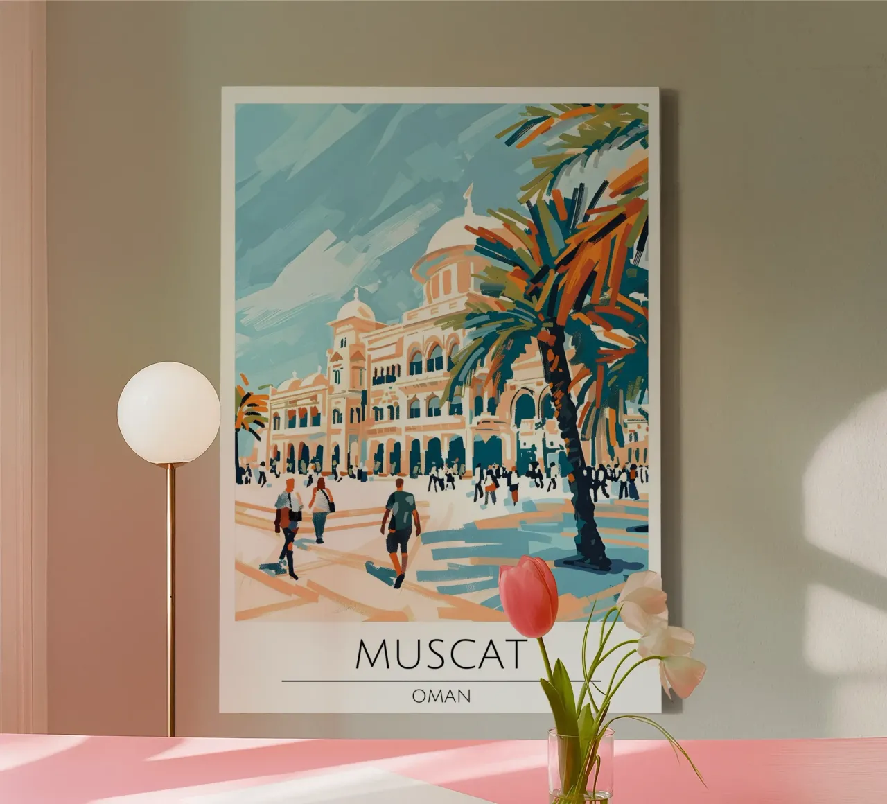 Muscat Oman Abstracte Kunst, Stad Reisposter canvas met Baklijst van homdeco