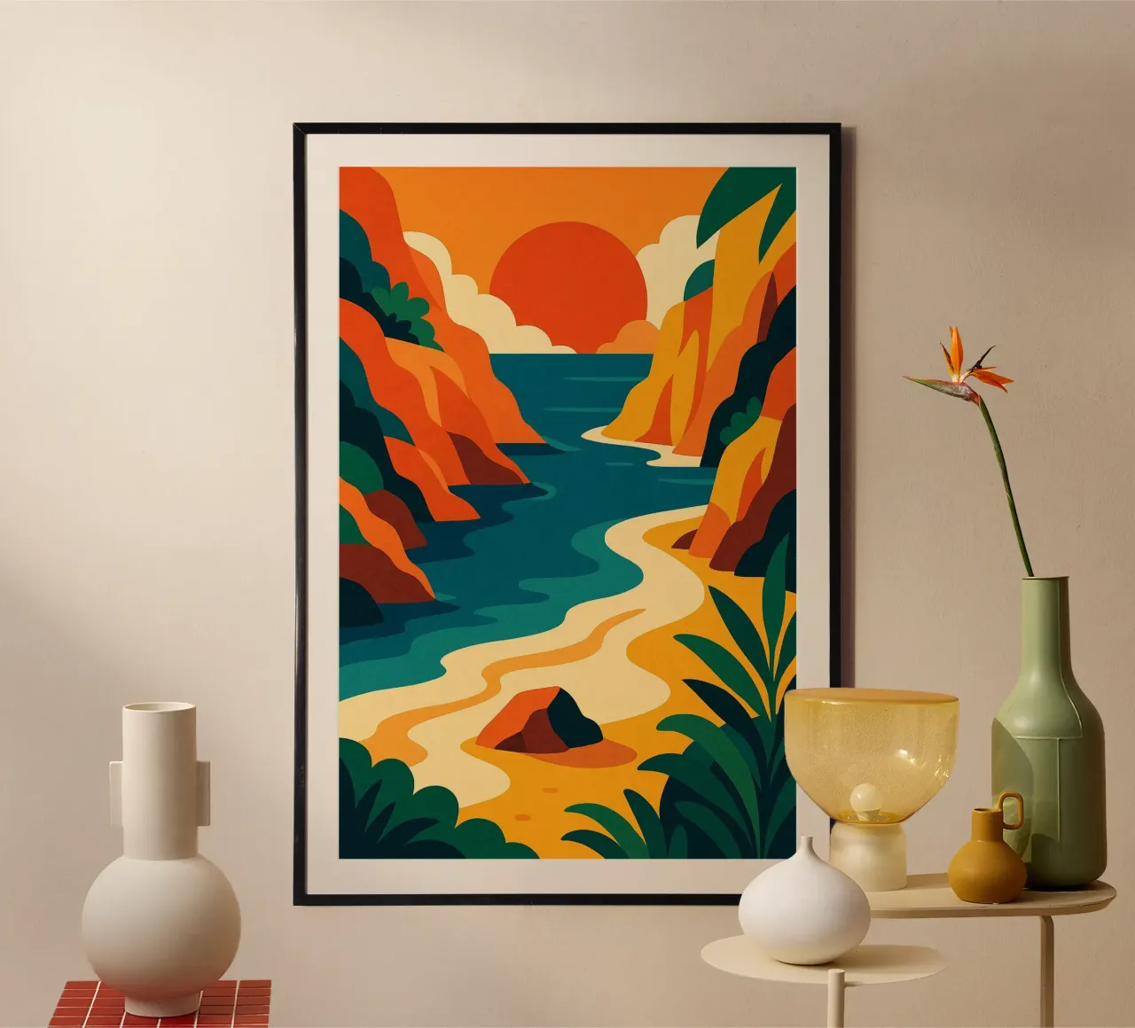 Crique - Fuga colorata poster con telaio in legno da JETLAG | affiches voyage