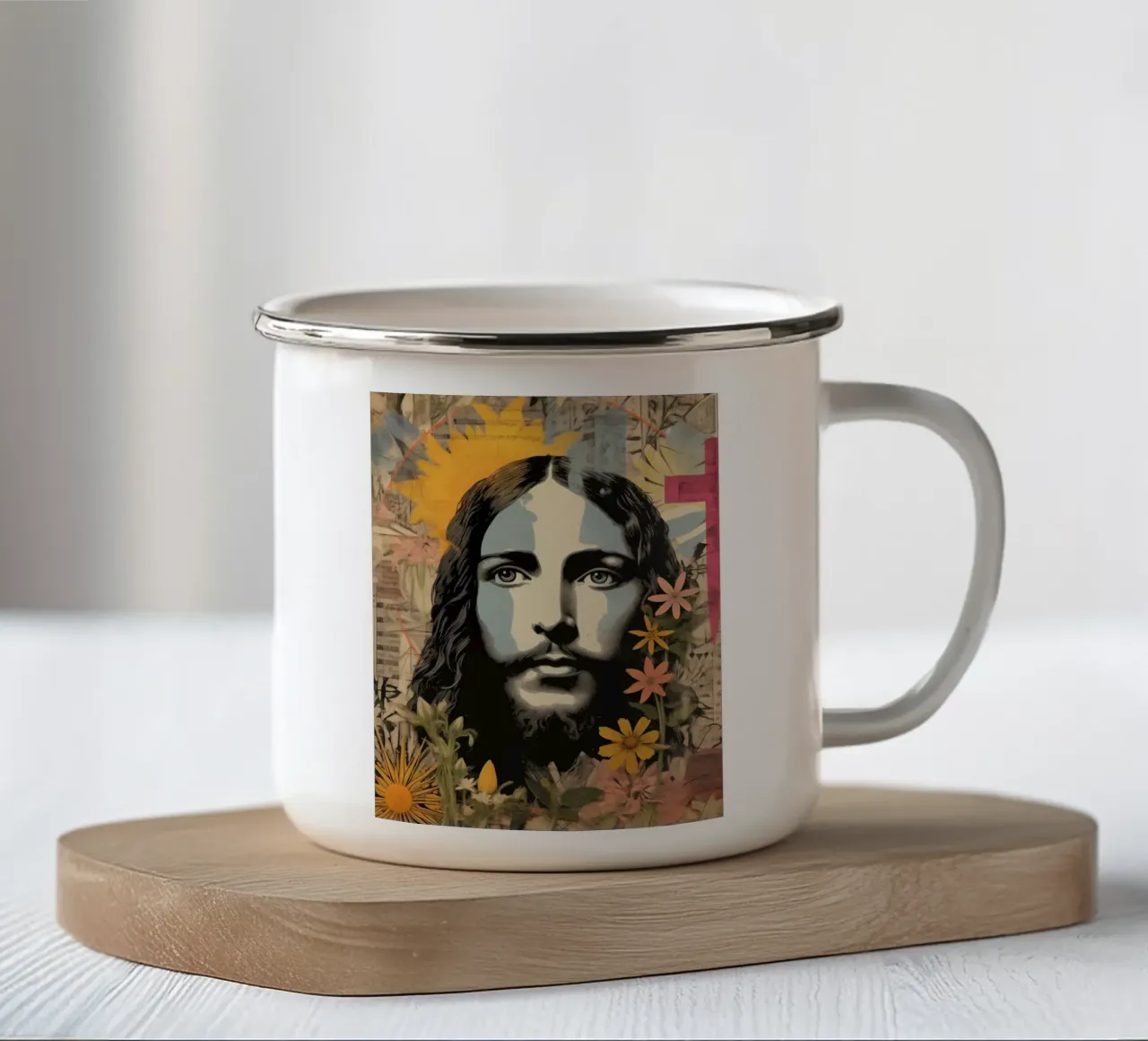 Hippie Jezus | Gemengde-Media-Compositie emaille mok van Autofocus