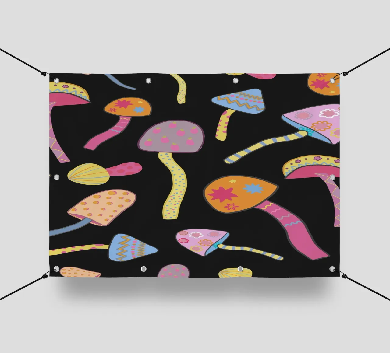 Funghi magici neri II telo in pvc da gulsengunel