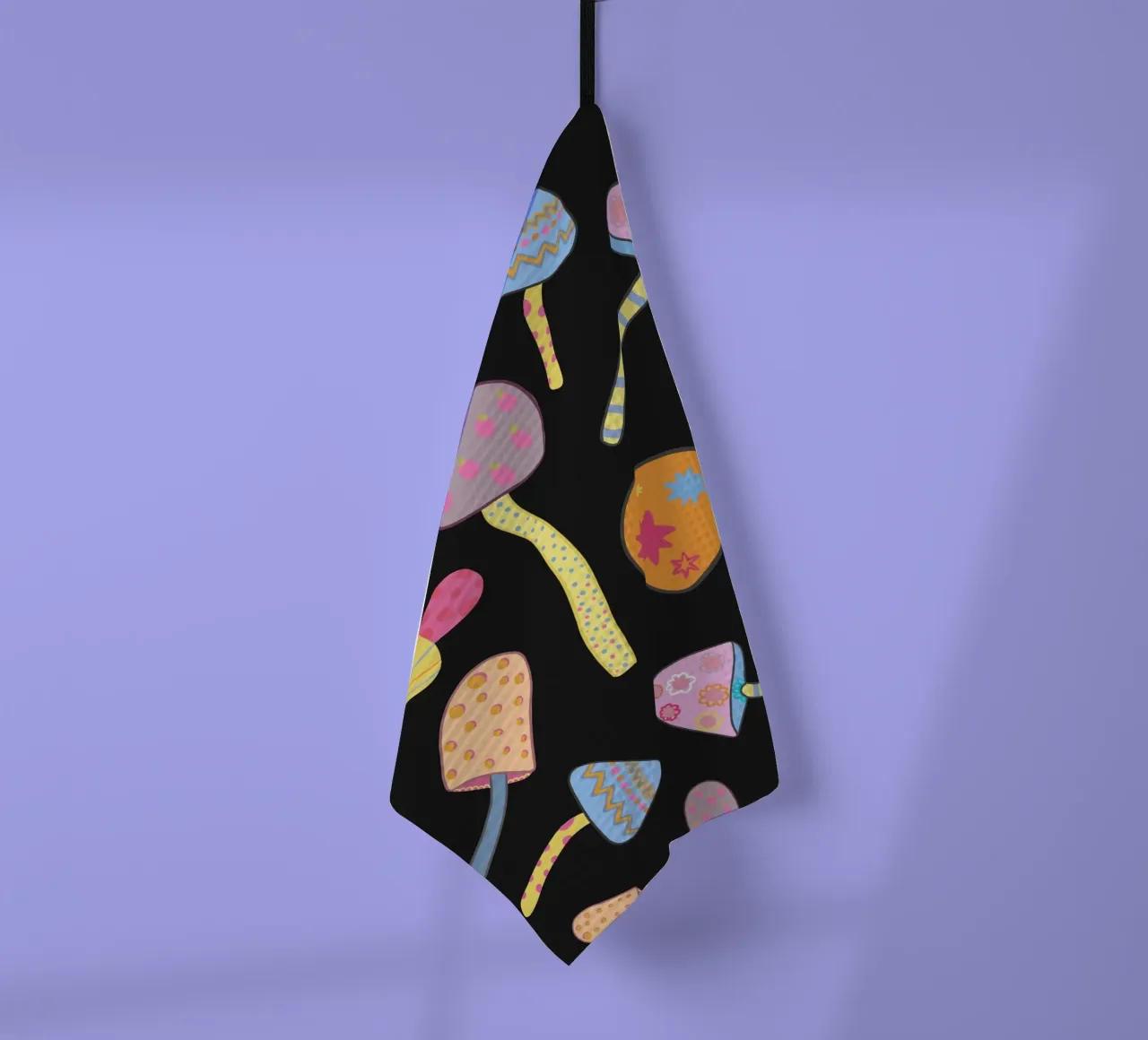 Zauberhafte Pilze schwarz II Geschirrtuch von gulsengunel