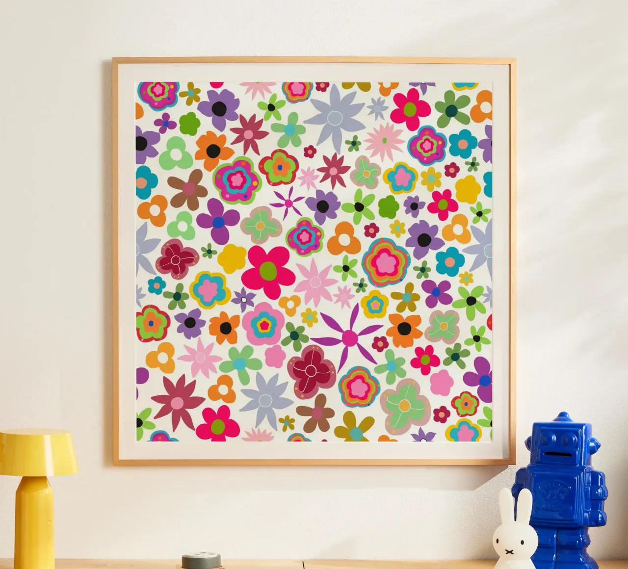 Amore estivo colorato poster con telaio in legno da gulsengunel