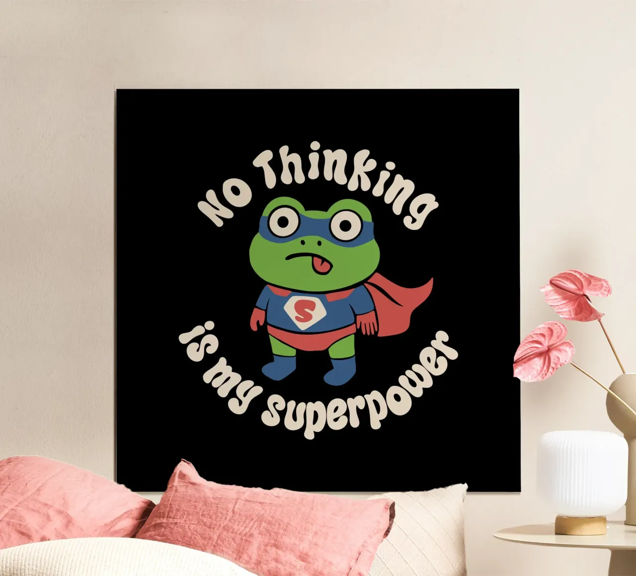 No pensar es mi superpoder poster con marco de madera de Loobs