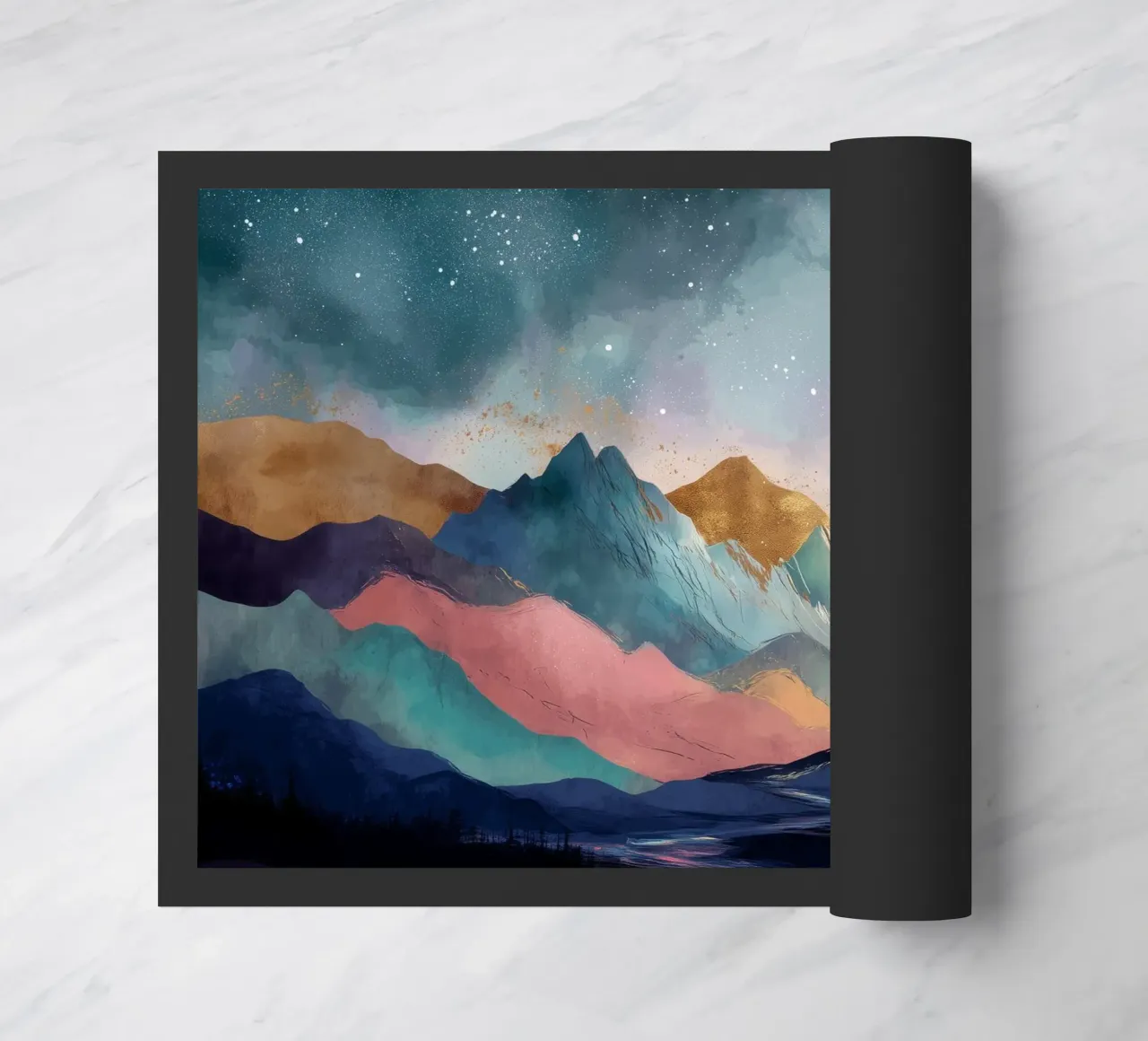 Surreal Mountain Landscape - Golden Moon and Colorful River zerbino da Dune