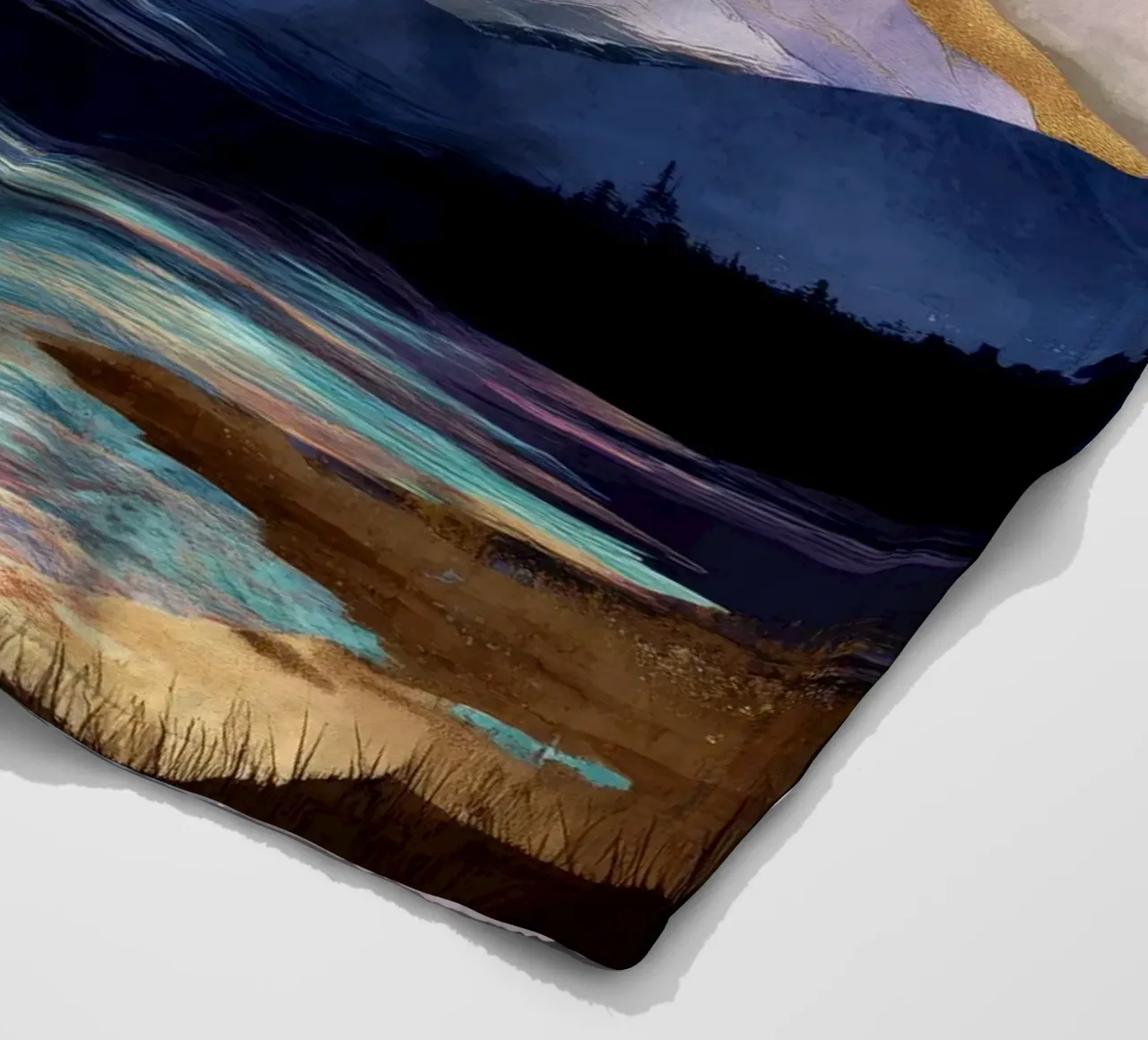 Surreal Mountain Landscape - Golden Moon and Colorful River coperta in pile da Dune