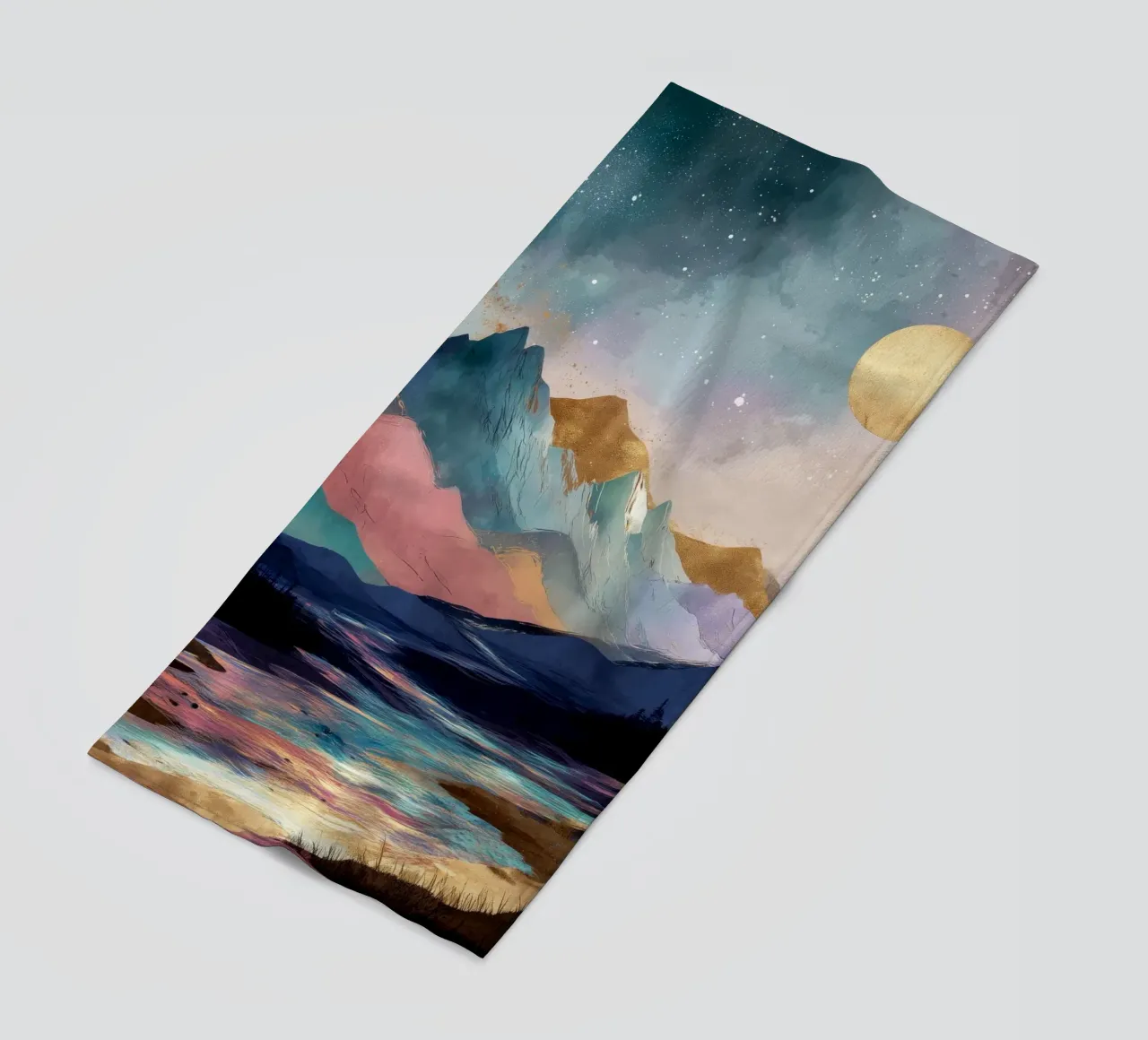 Surreal Mountain Landscape - Golden Moon and Colorful River telo mare da Dune