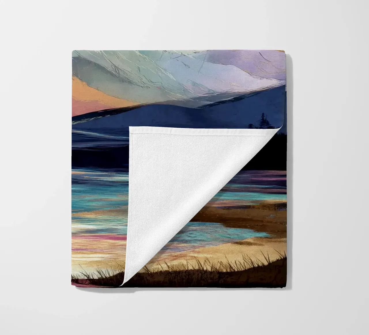 Surreal Mountain Landscape - Golden Moon and Colorful River telo mare da Dune