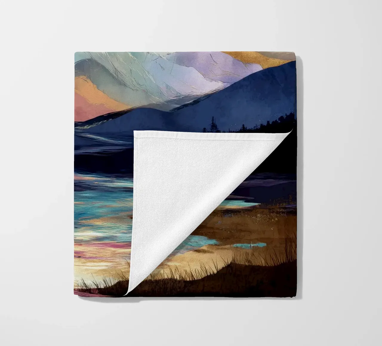 Surreal Mountain Landscape - Golden Moon and Colorful River telo mare da Dune