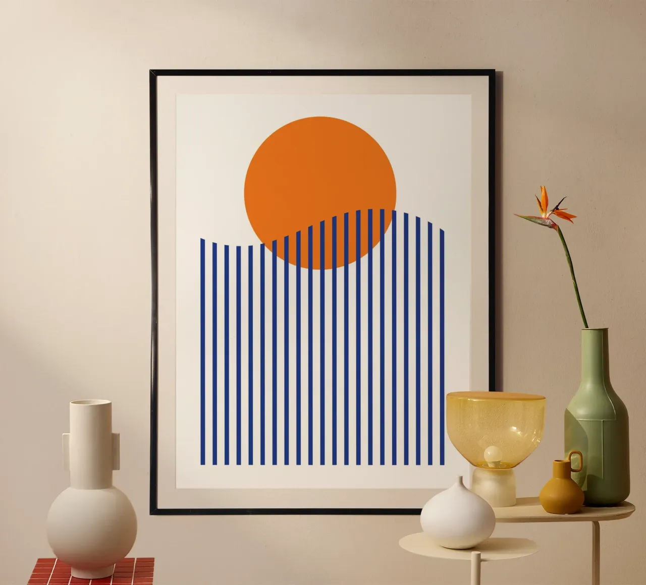 Paesaggio oceanico al tramonto poster con telaio in plastica da galihstudio