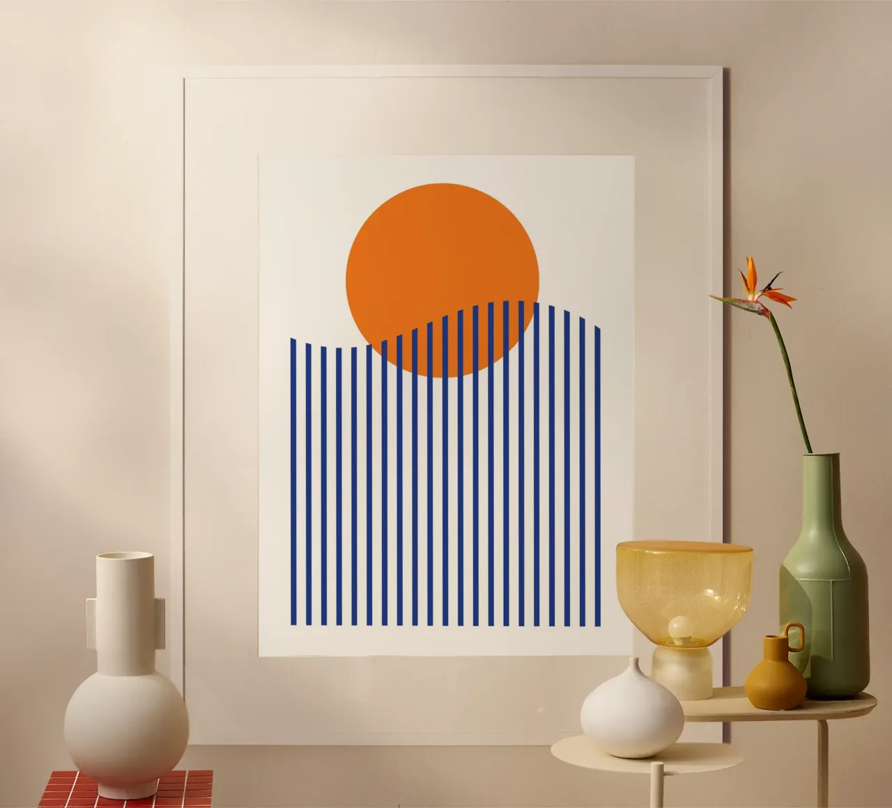Paesaggio oceanico al tramonto poster con telaio in plastica da galihstudio