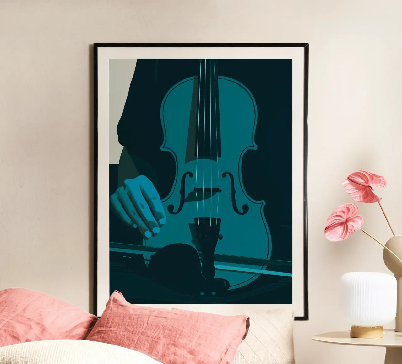 Mani che suonano il violino poster con telaio in plastica da MUSIC EDITION