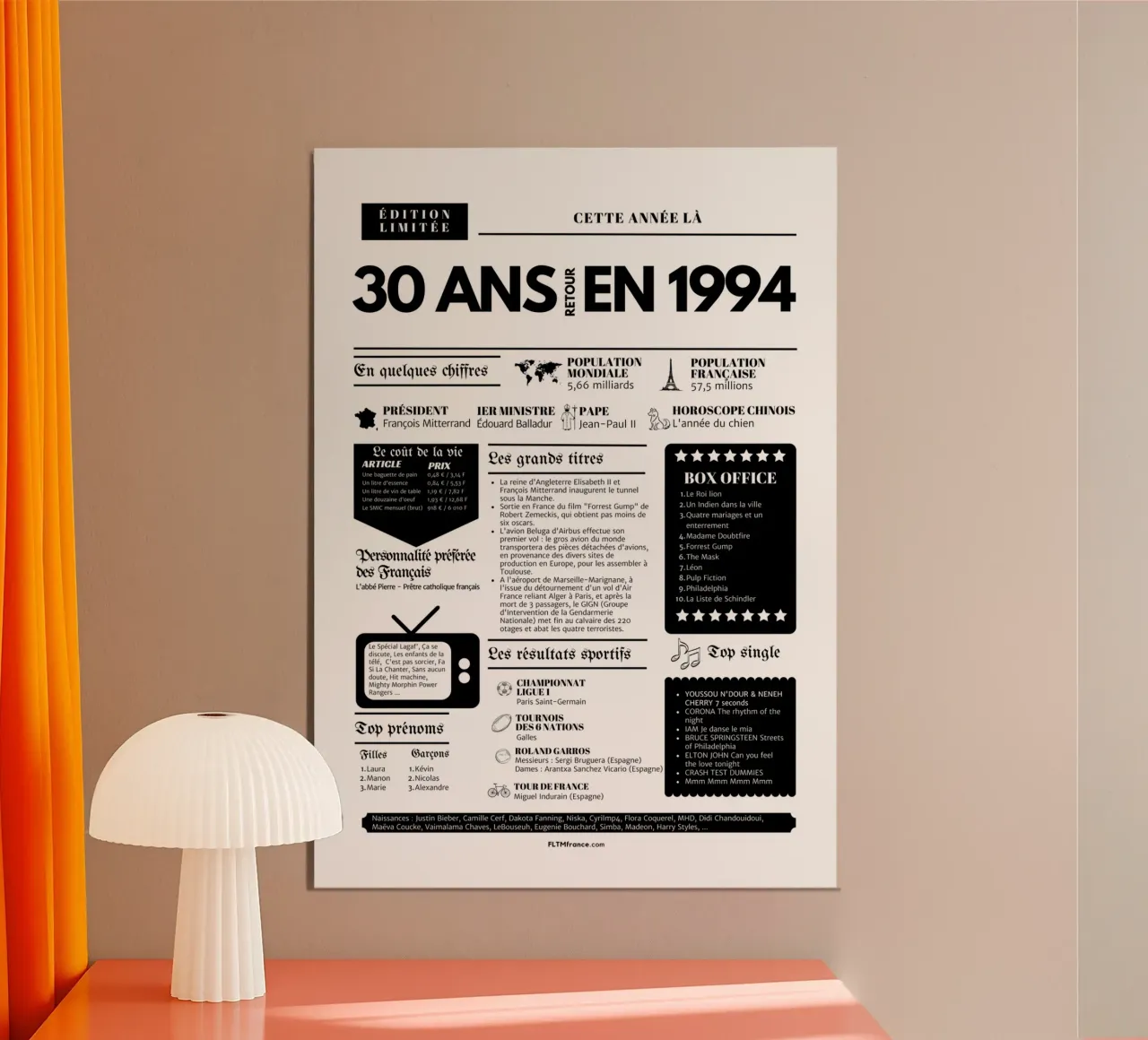 Journal de l'année 30 ans retour en 1994 poster con telaio in plastica da fltmfrance