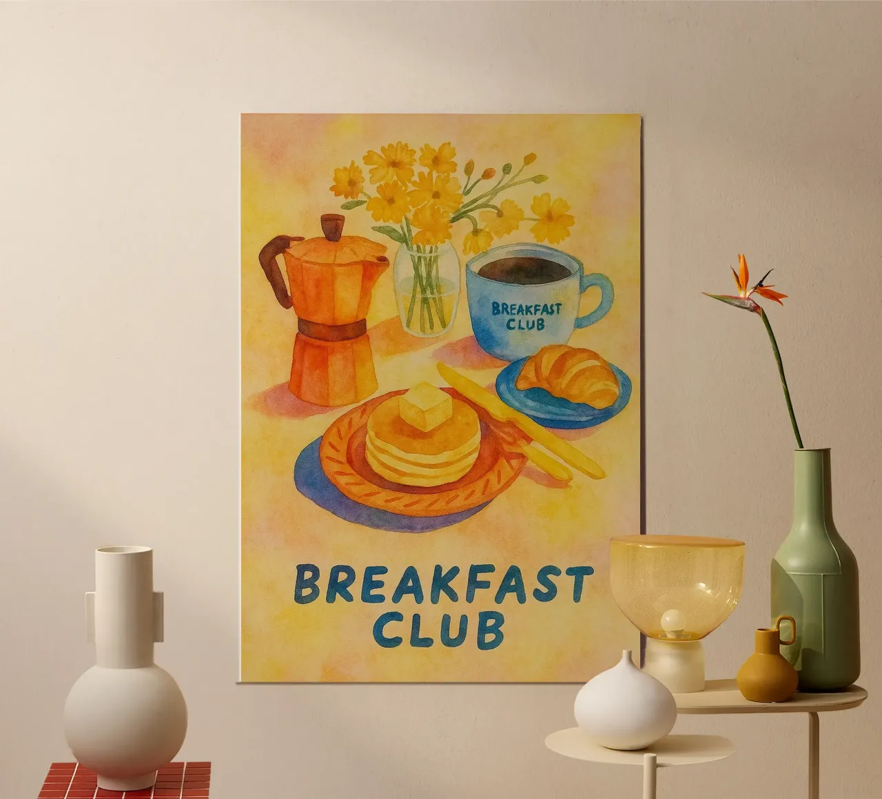 pittura del club della colazione poster con telaio in alluminio da bonangroads