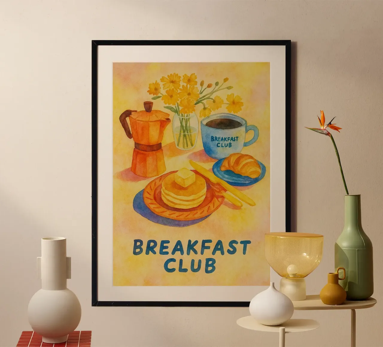 pittura del club della colazione poster con telaio in alluminio da bonangroads