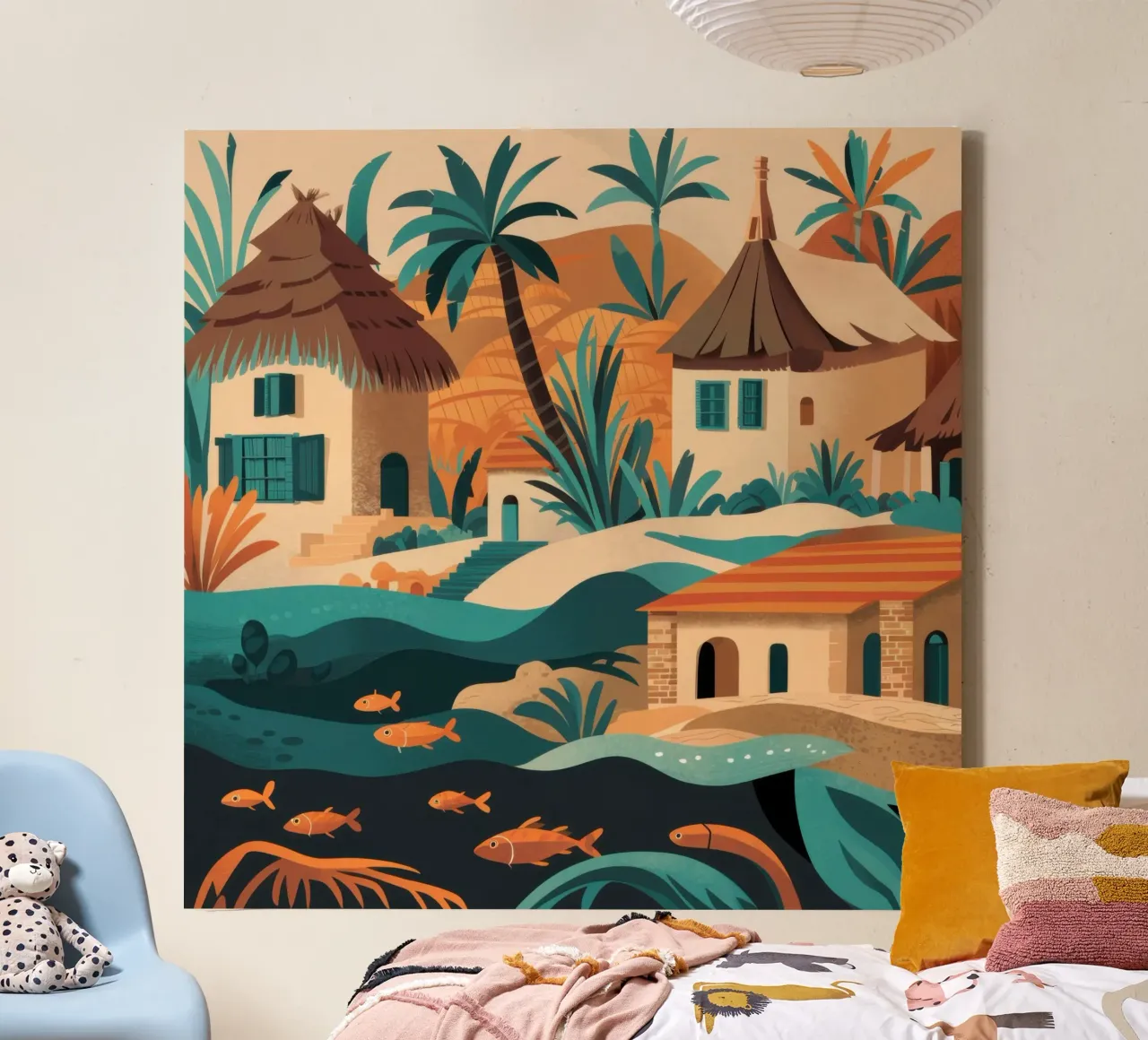 Dorp aan zee canvas met Baklijst van Irish Strokes