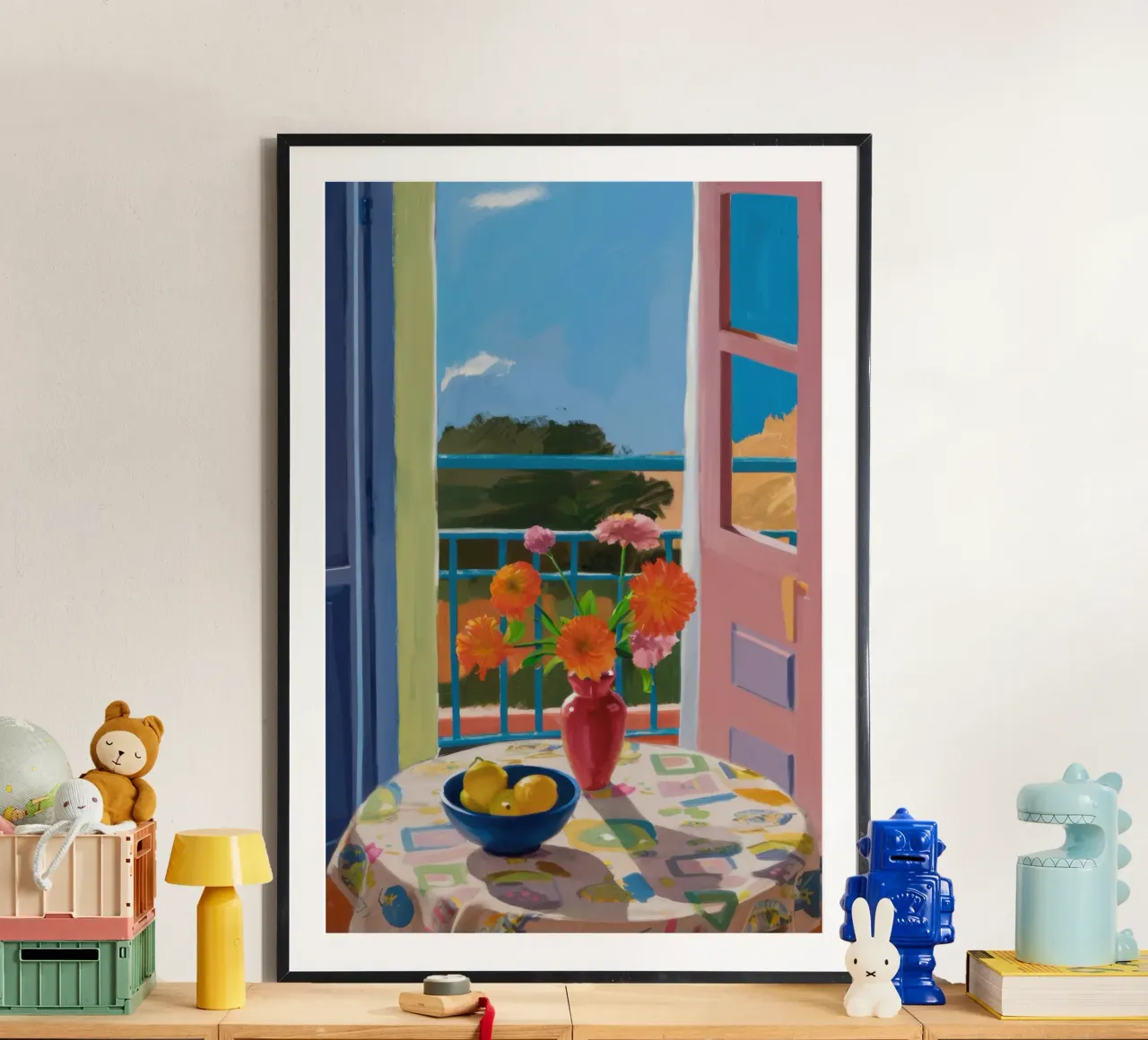 Balcone sui campi poster con telaio in plastica da Luna Aura