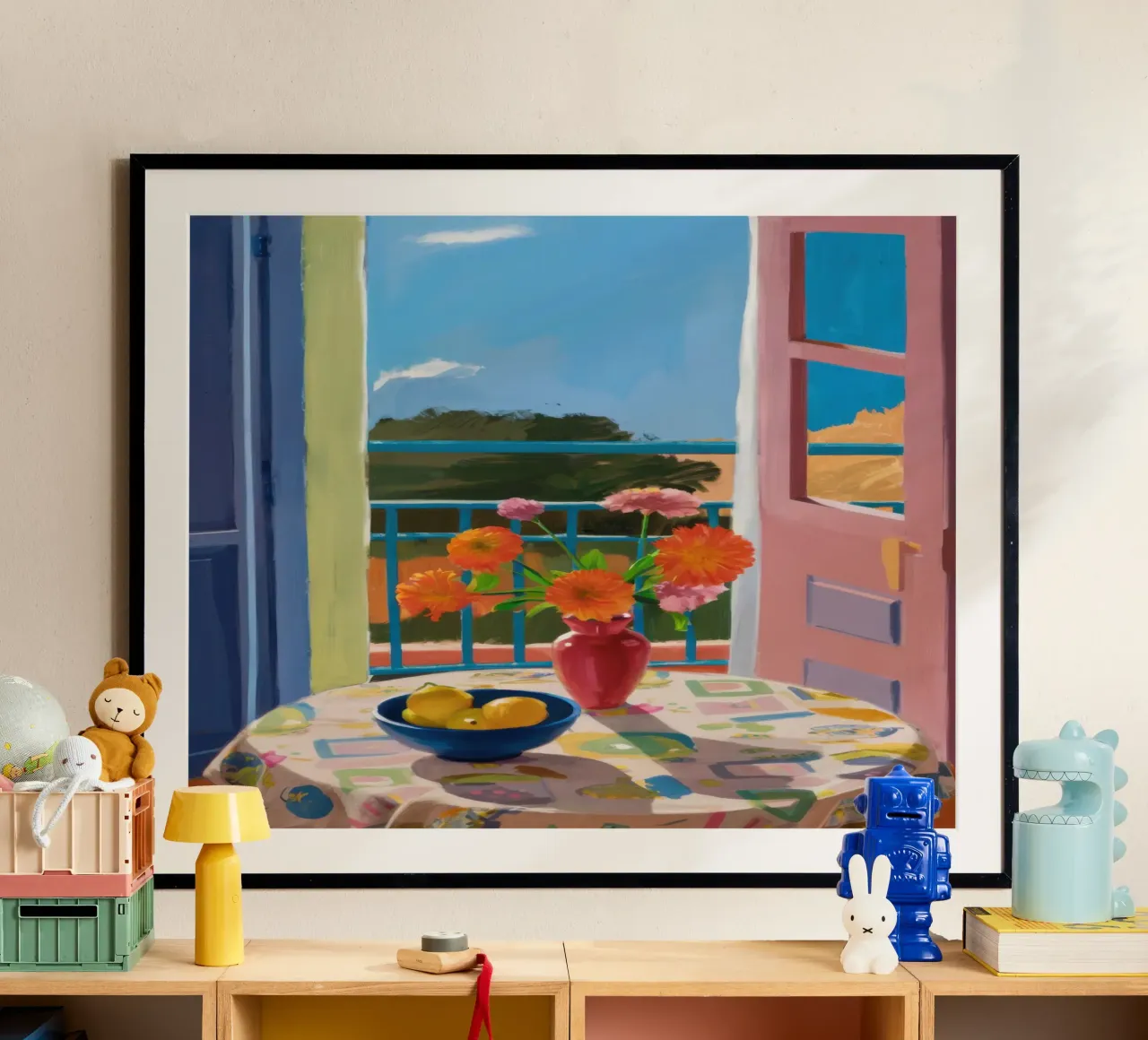 Balcone sui campi poster con telaio in plastica da Luna Aura