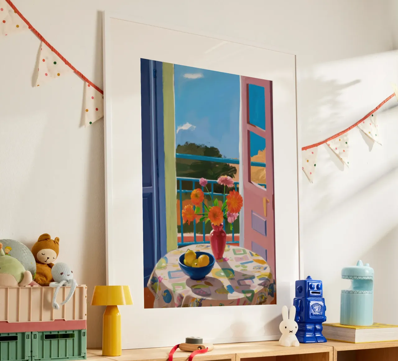 Balcone sui campi poster con telaio in plastica da Luna Aura