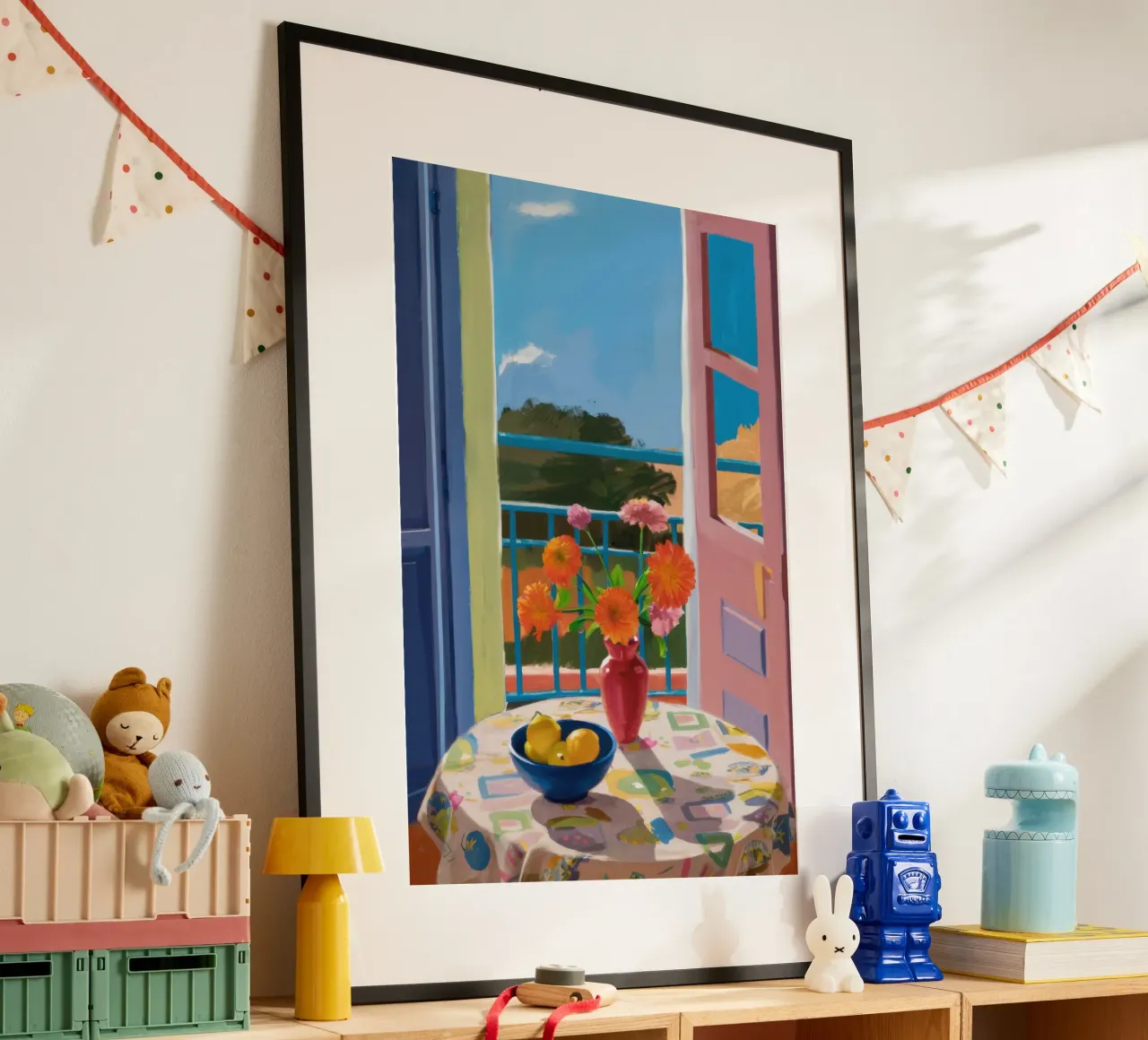 Balcone sui campi poster con telaio in plastica da Luna Aura