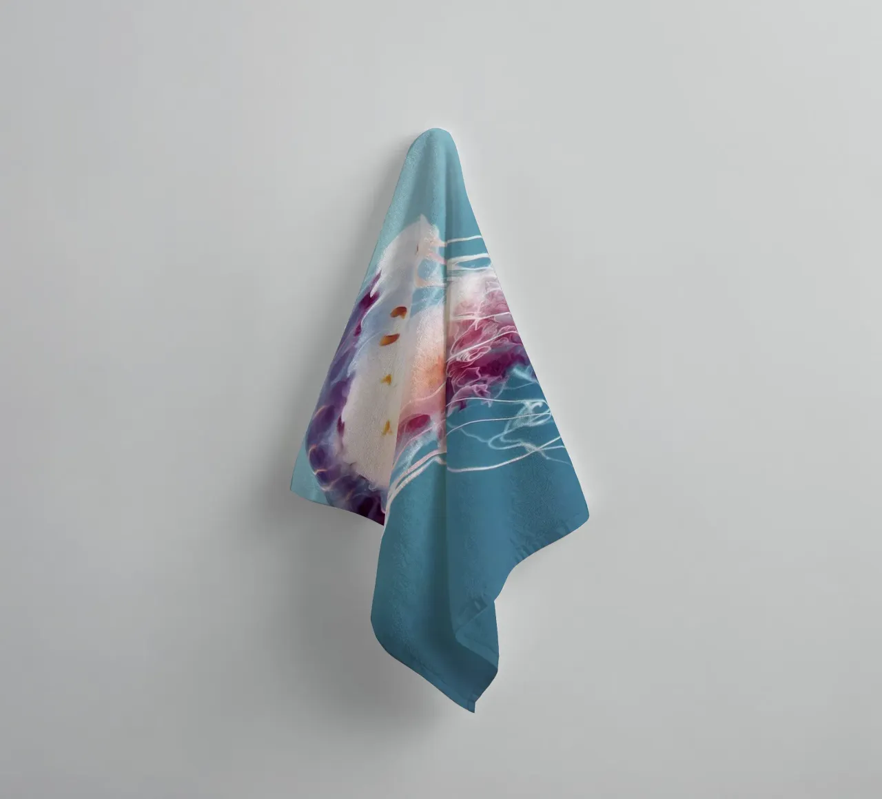 Ocean Life Wall Art - Glowing Jellyfish in Dark Sea towel by Vela Luna